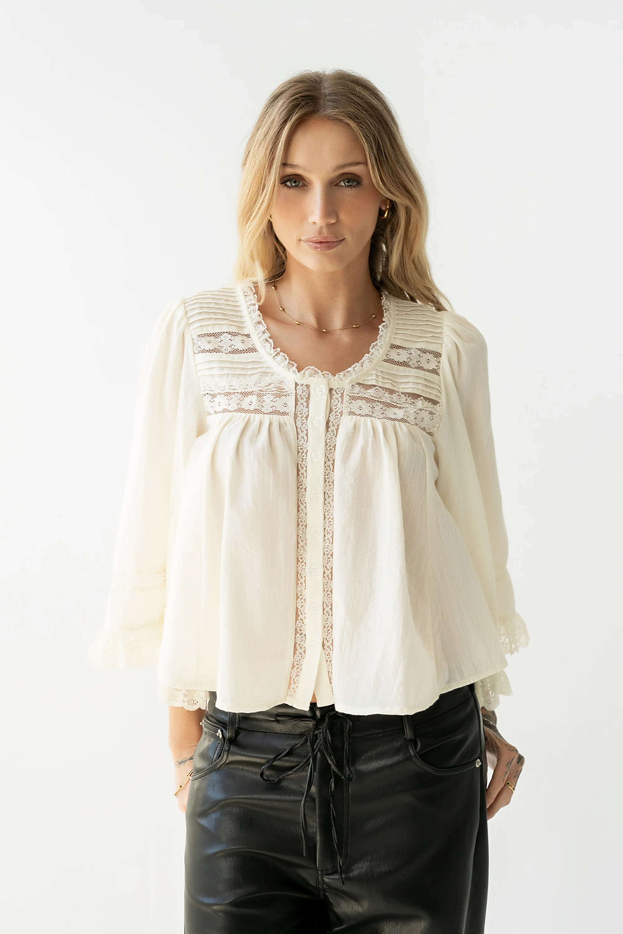 Kylee Lace Blouse in Cream - Image 2