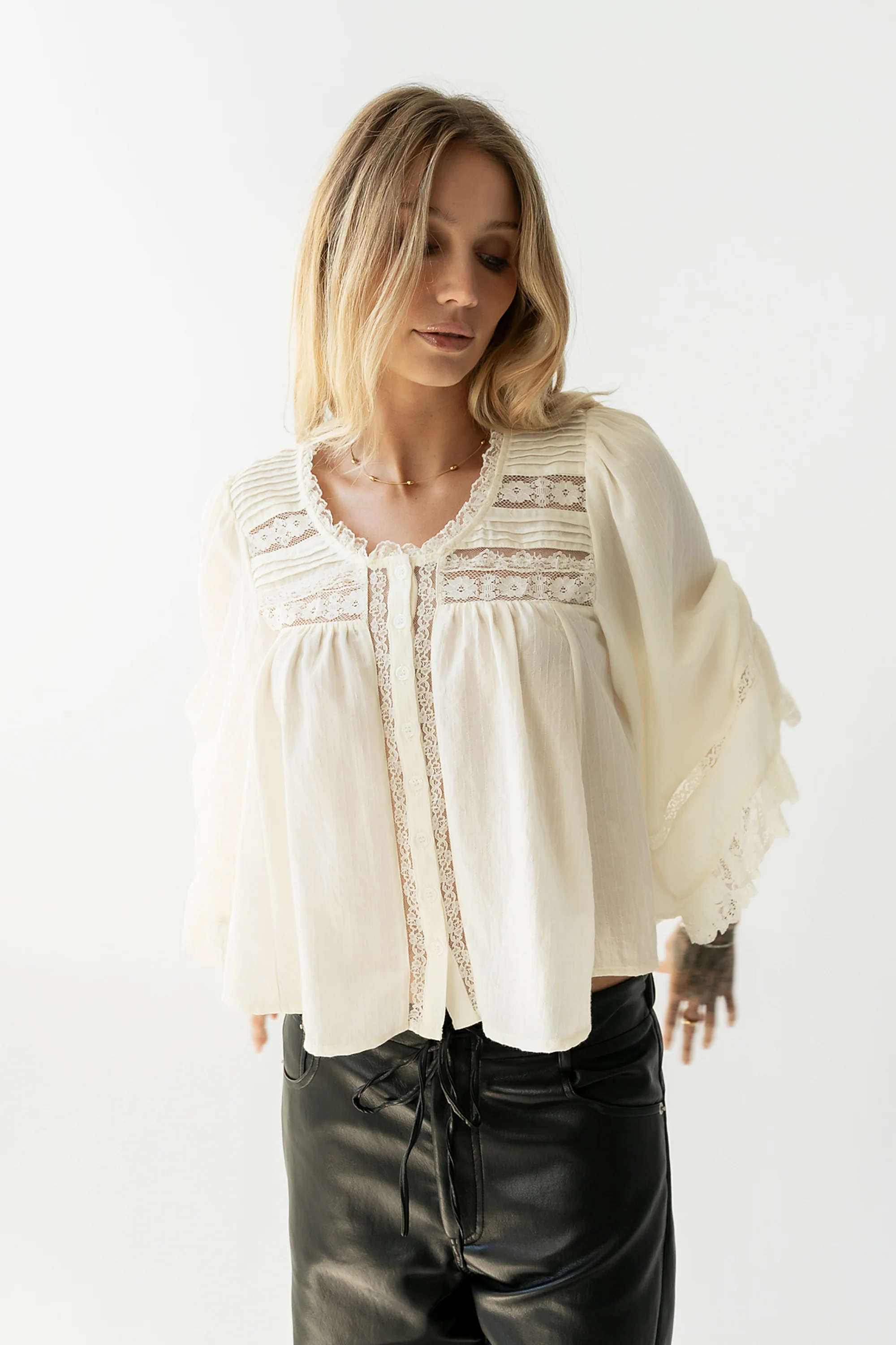 Kylee Lace Blouse in Cream - Image 7