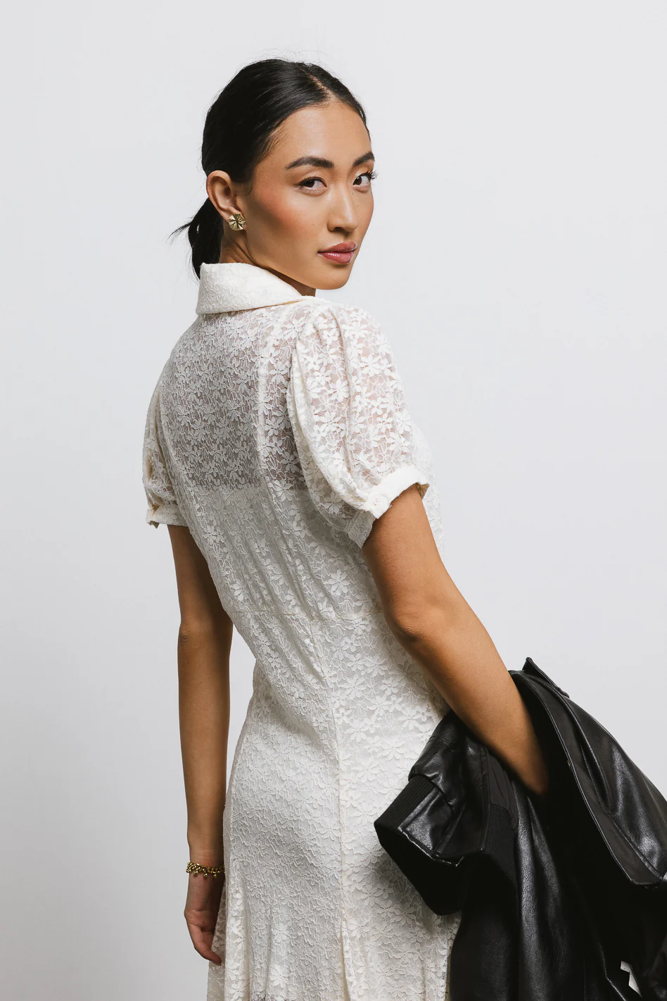 Lace Button Up Dress in Cream - FINAL SALE - Image 5