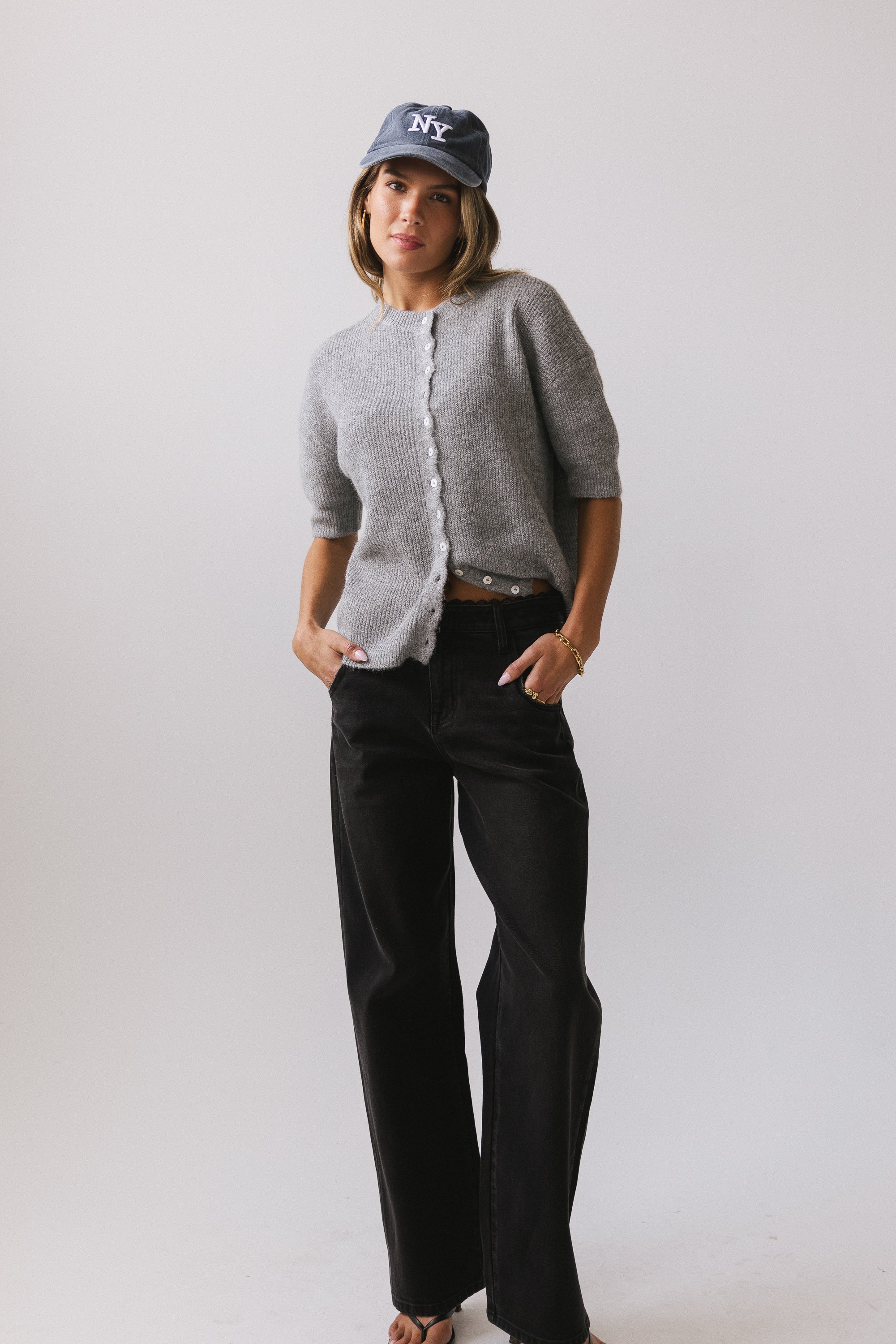 Leah Knit Cardigan in Heather Grey - FINAL SALE - Image 4