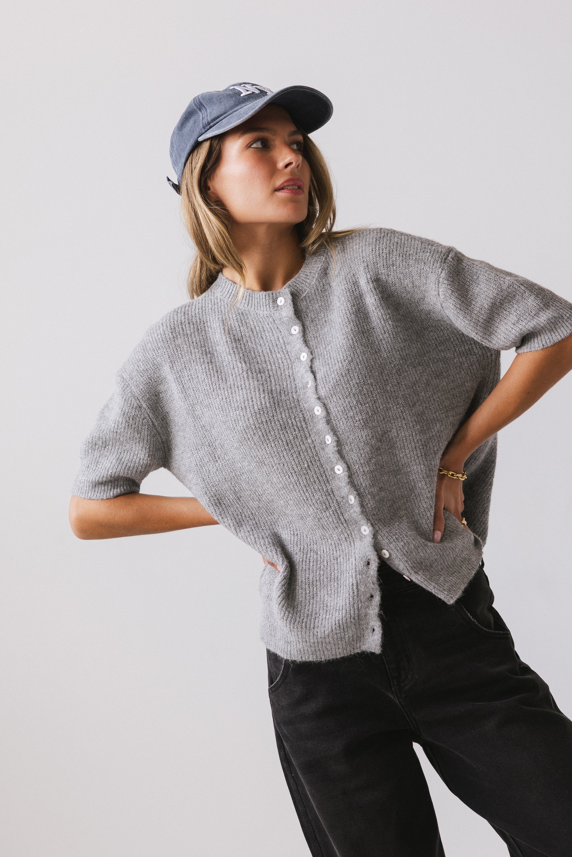 Leah Knit Cardigan in Heather Grey - FINAL SALE - Image 7