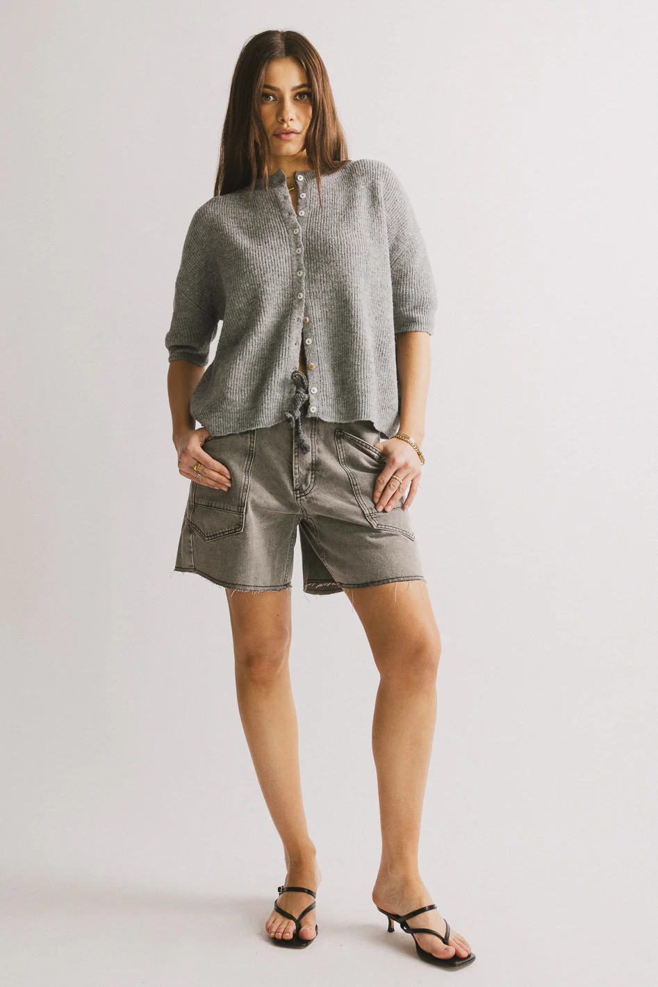 Leah Knit Cardigan in Heather Grey - FINAL SALE - Image 9