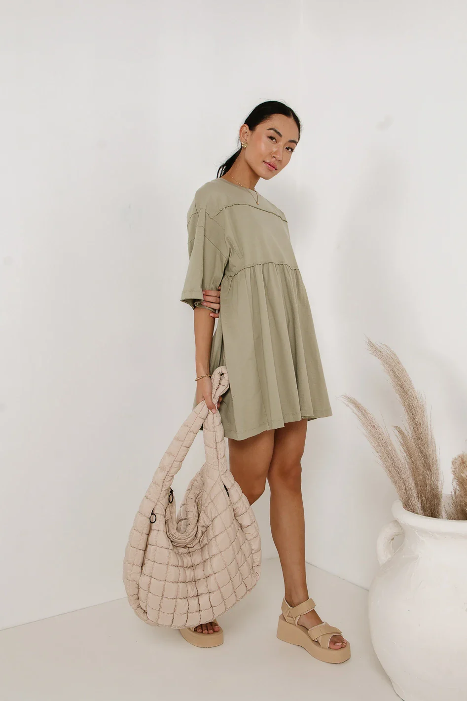 Lennox Mini Dress in Olive - FINAL SALE - Image 3