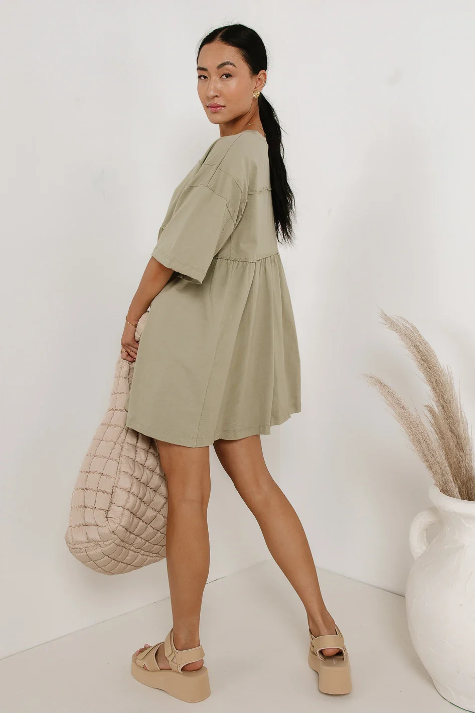 Lennox Mini Dress in Olive - FINAL SALE - Image 4