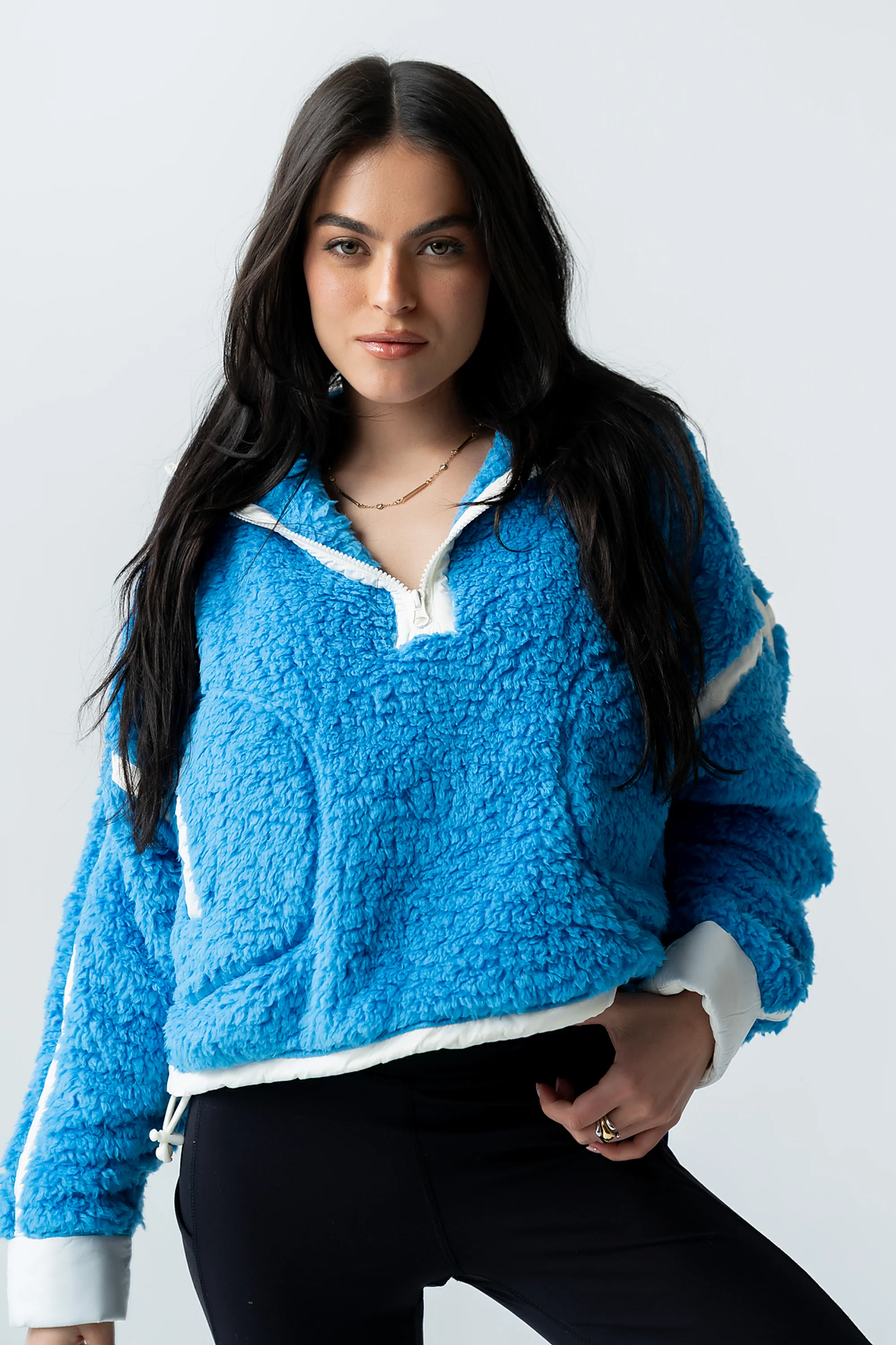 Lenny Sherpa Half Zip in Blue - Image 3