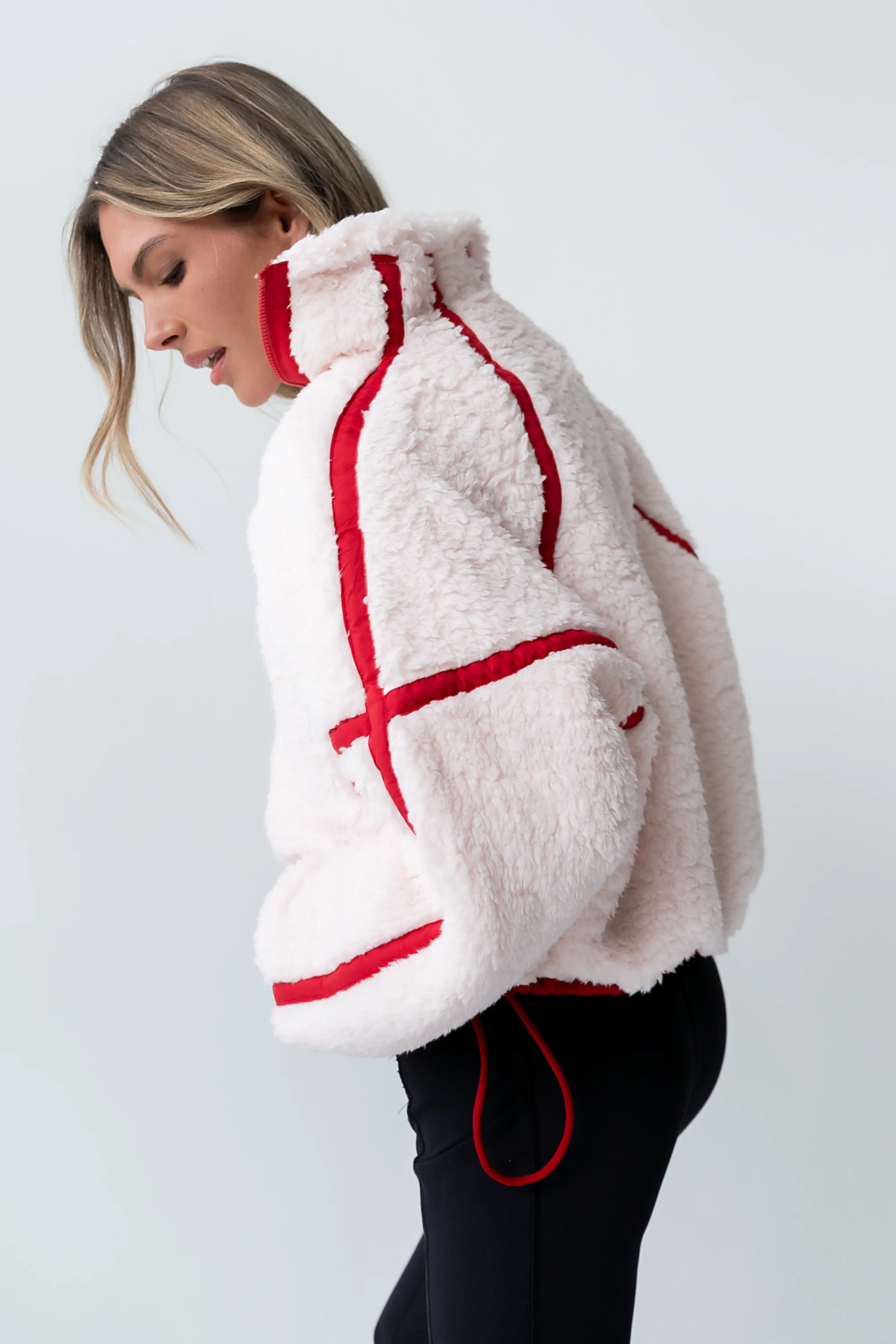 Lenny Sherpa Half Zip in Pink - Image 3