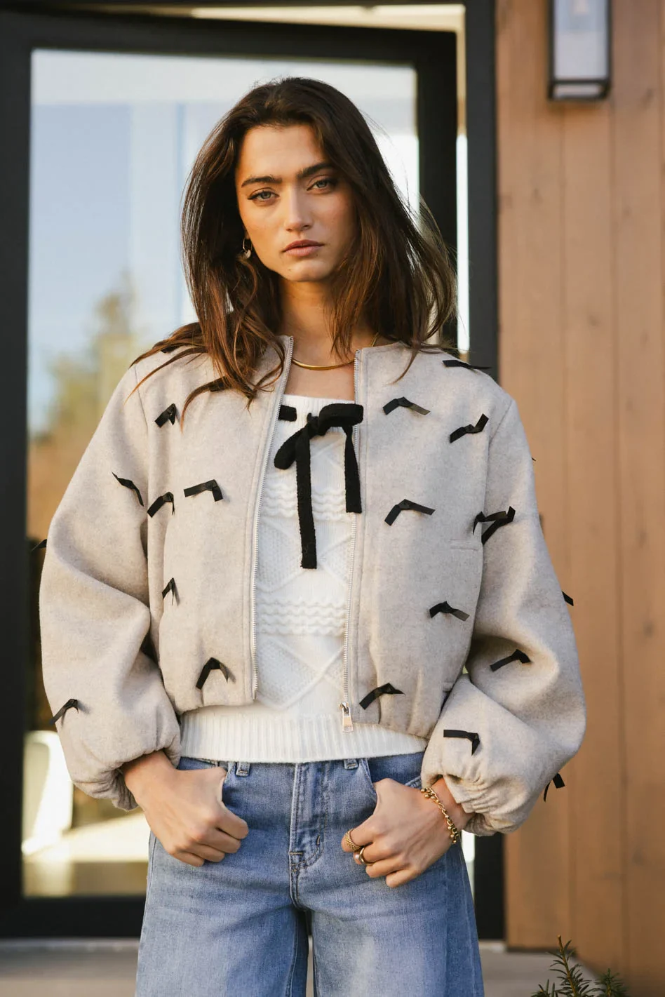 Leona Mini Bows Bomber Jacket - FINAL SALE - Image 2