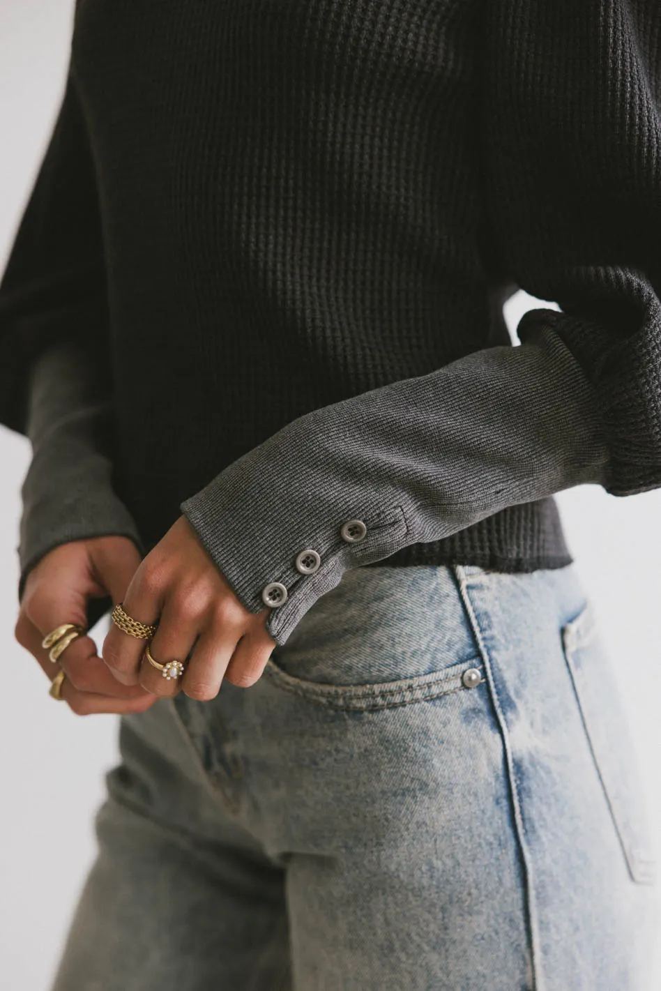 Lettie Waffle Knit Top in Black - FINAL SALE - Image 2