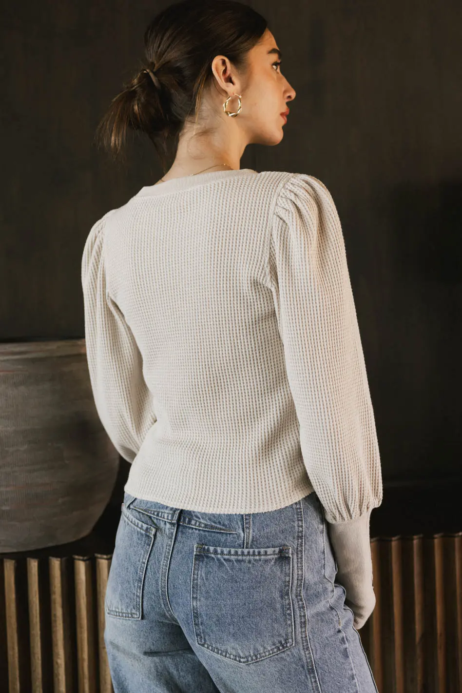 Lettie Waffle Knit Top in Cream - FINAL SALE - Image 3