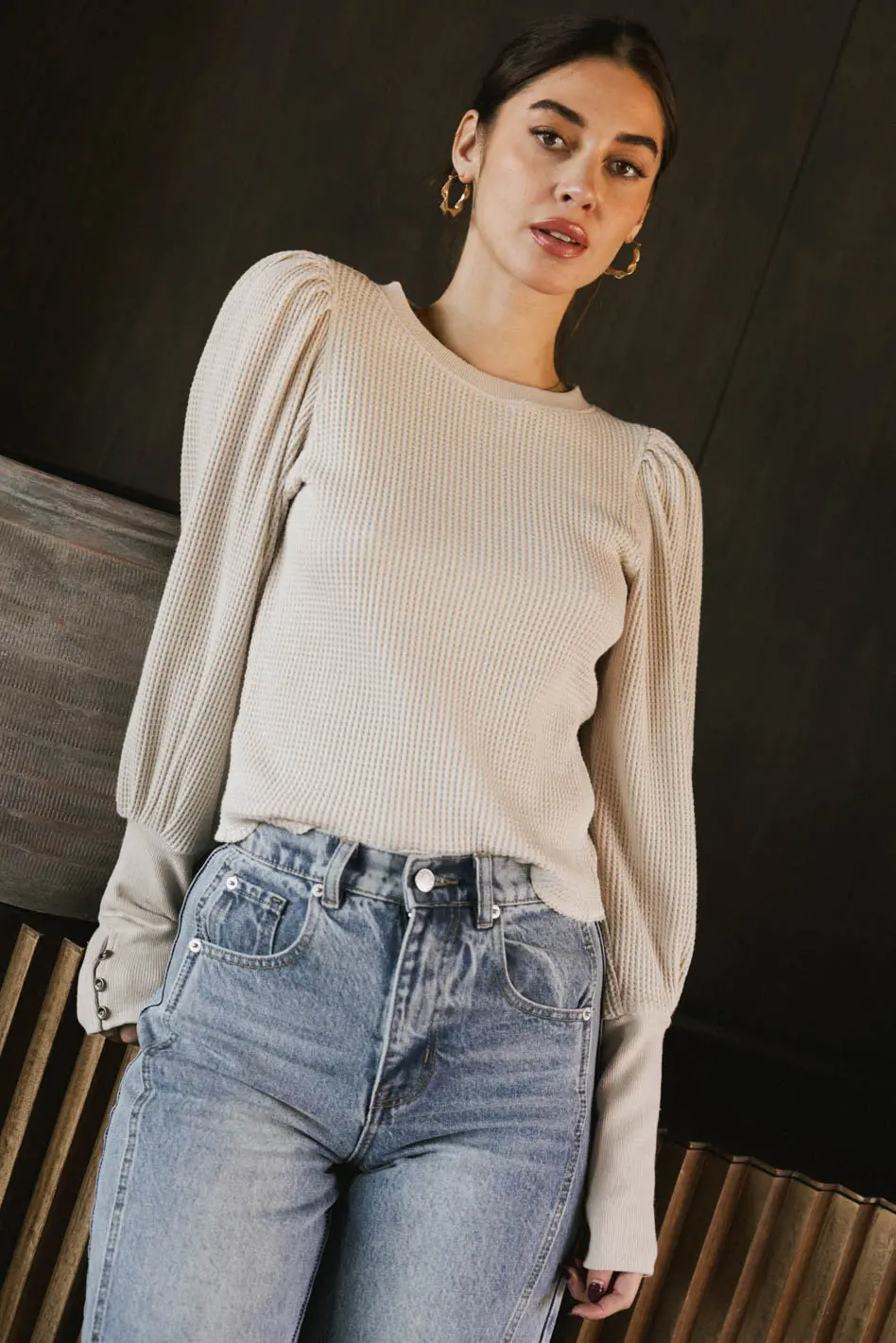Lettie Waffle Knit Top in Cream - FINAL SALE - Image 4