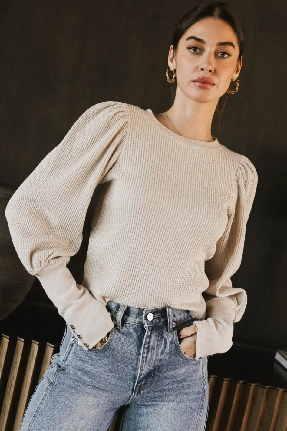 Lettie Waffle Knit Top in Cream - FINAL SALE - Image 5