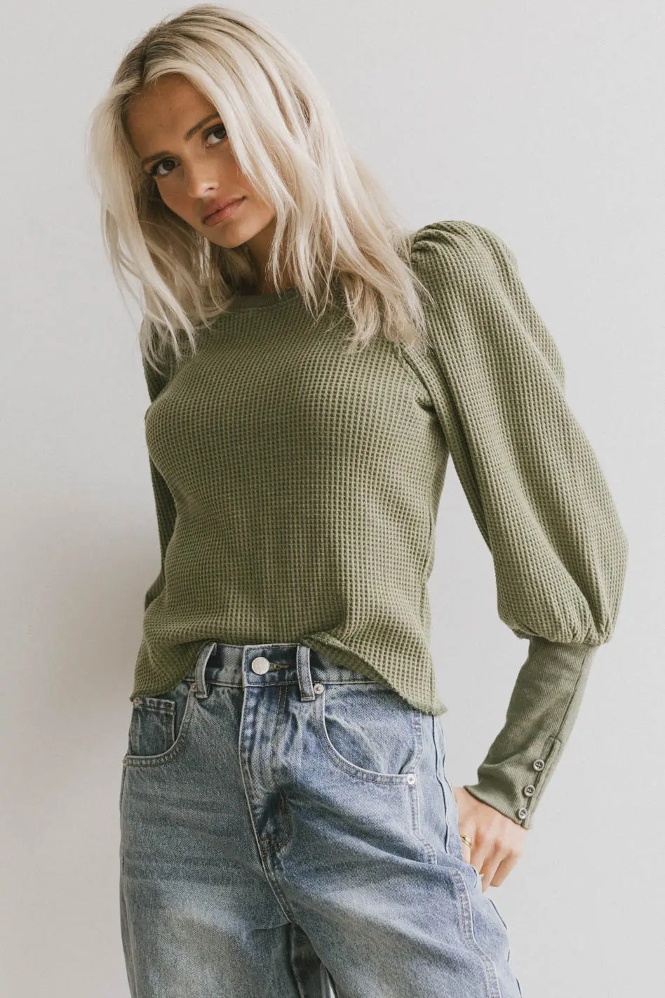 Lettie Waffle Knit Top in Olive - FINAL SALE - Image 2