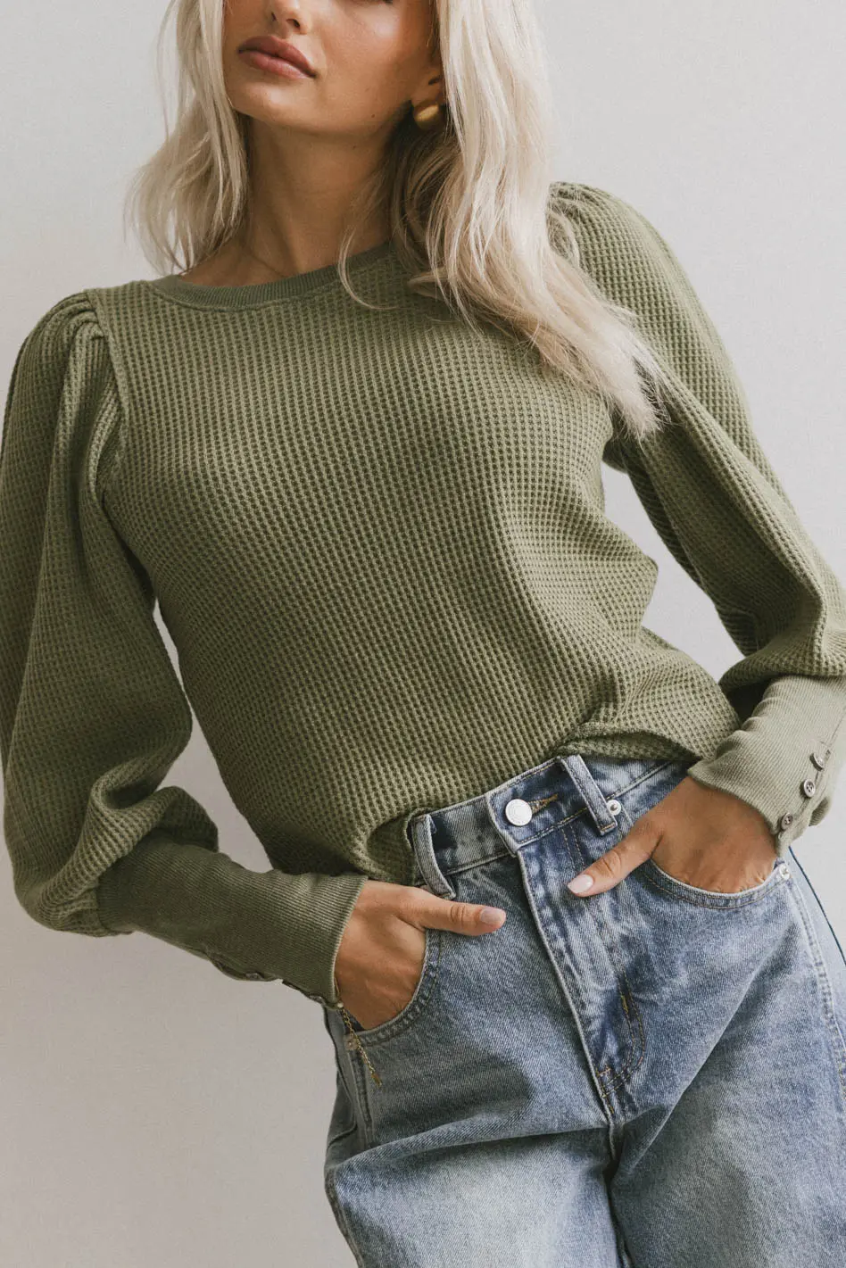 Lettie Waffle Knit Top in Olive - FINAL SALE - Image 5