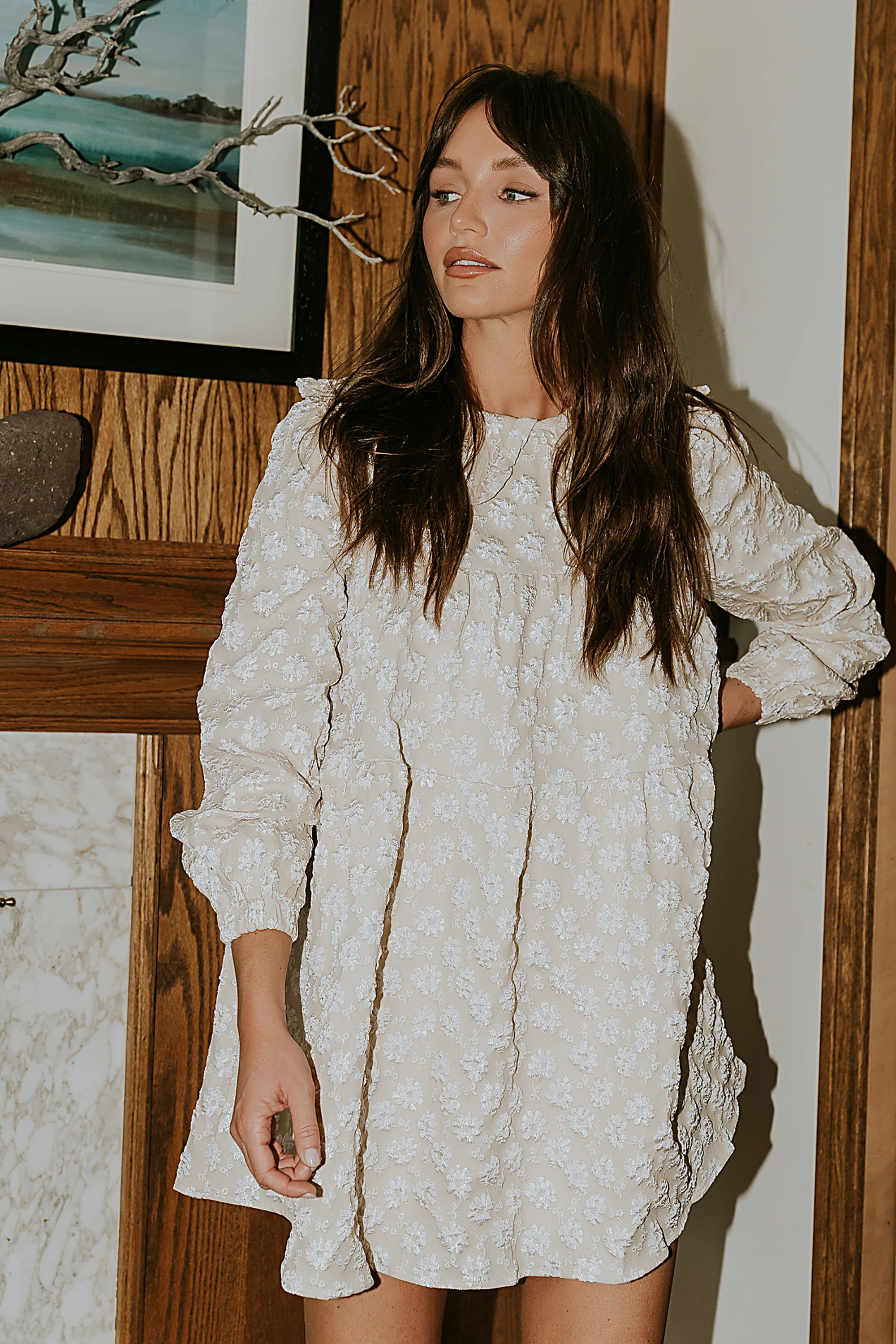 Liam Floral Mini Dress in Oatmeal - FINAL SALE - Image 4