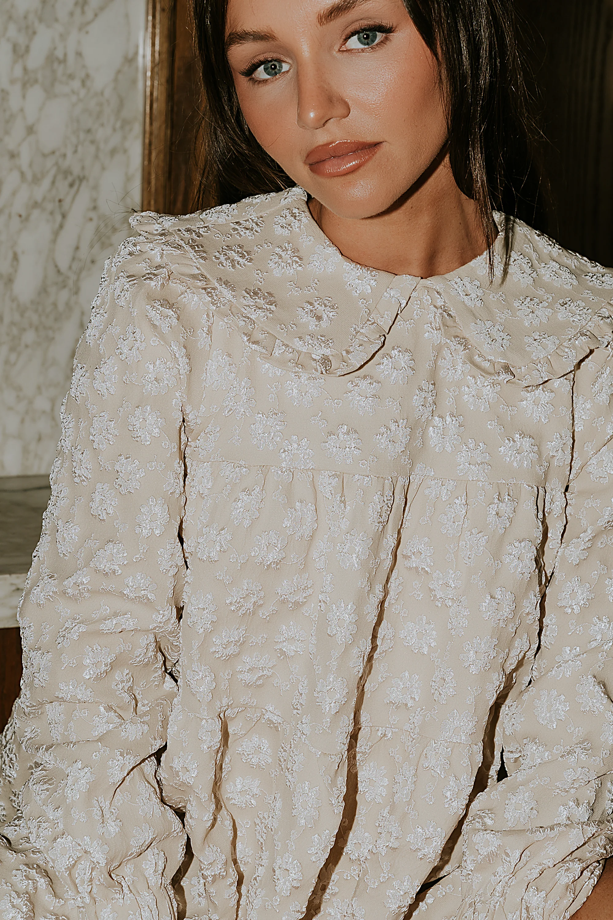 Liam Floral Mini Dress in Oatmeal - FINAL SALE - Image 5