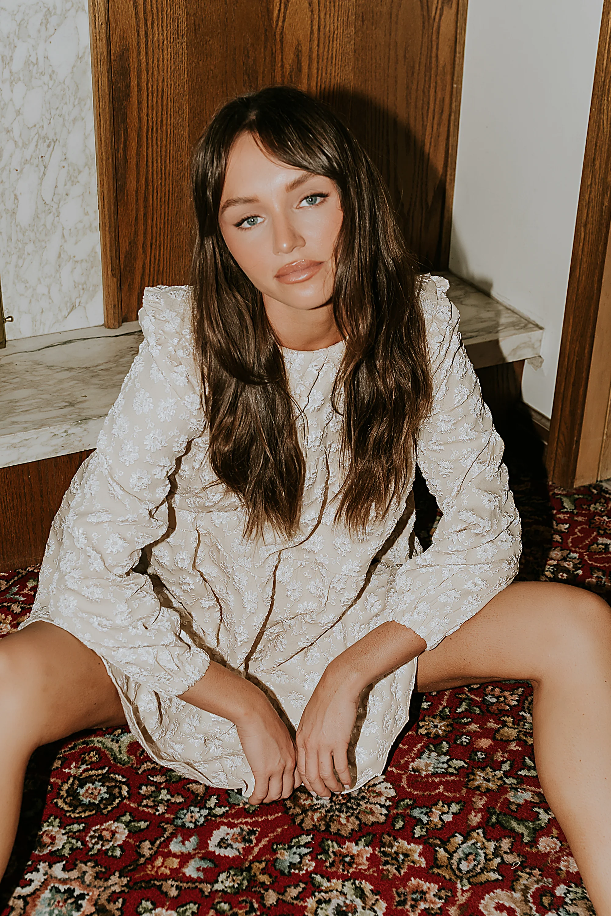 Liam Floral Mini Dress in Oatmeal - FINAL SALE - Image 9