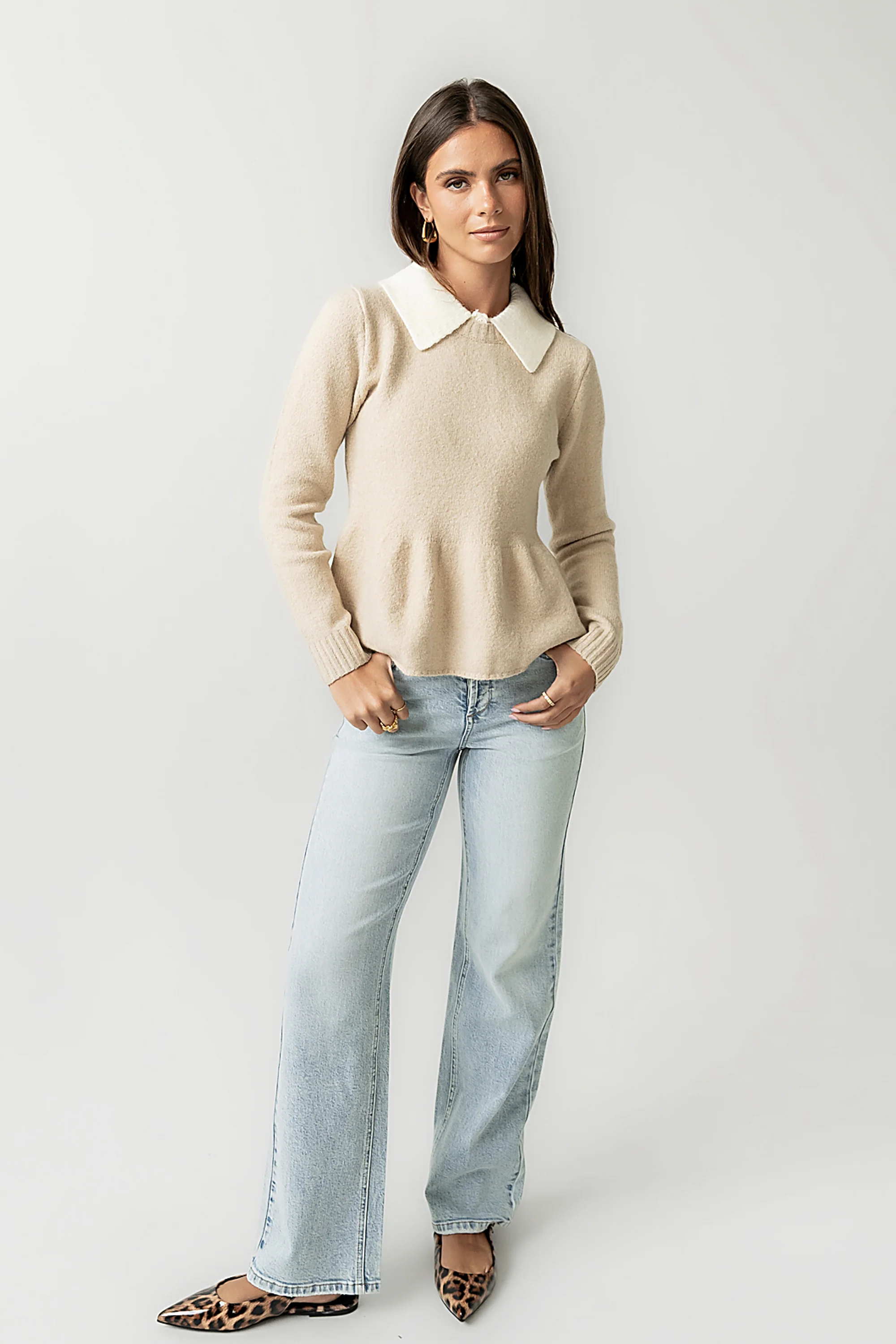 Libby Peplum Sweater in Taupe - Image 2