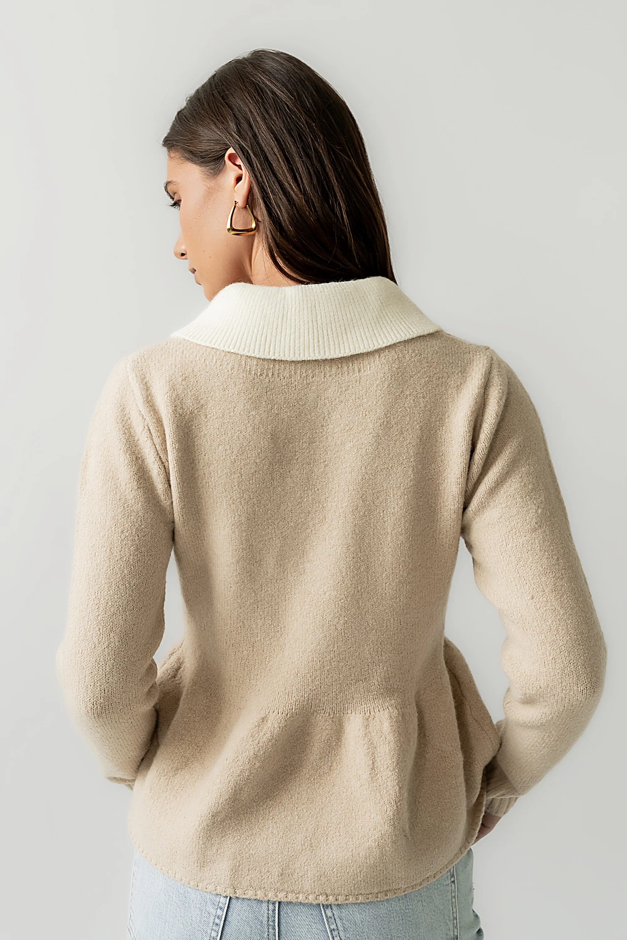 Libby Peplum Sweater in Taupe - Image 4