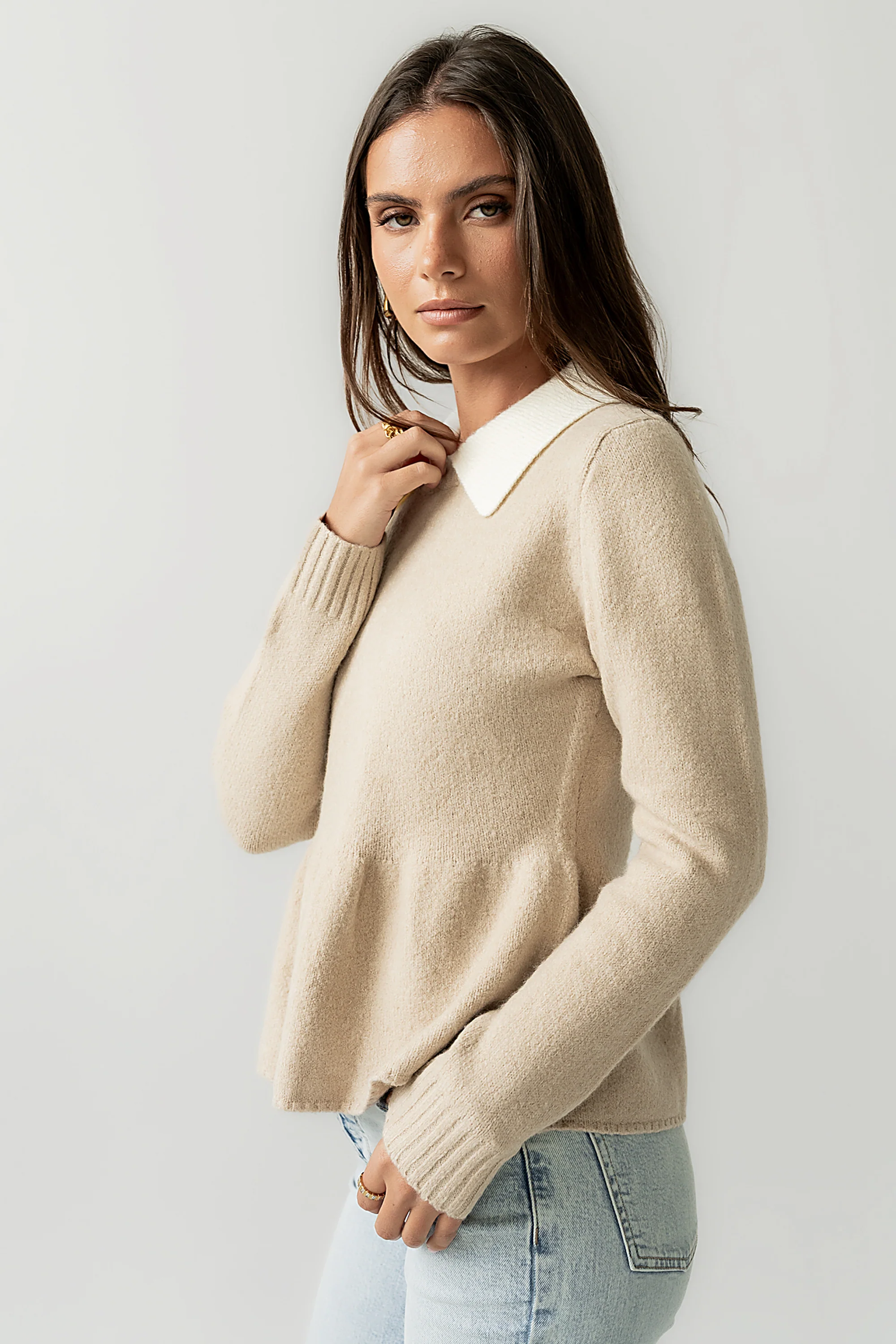 Libby Peplum Sweater in Taupe - Image 8