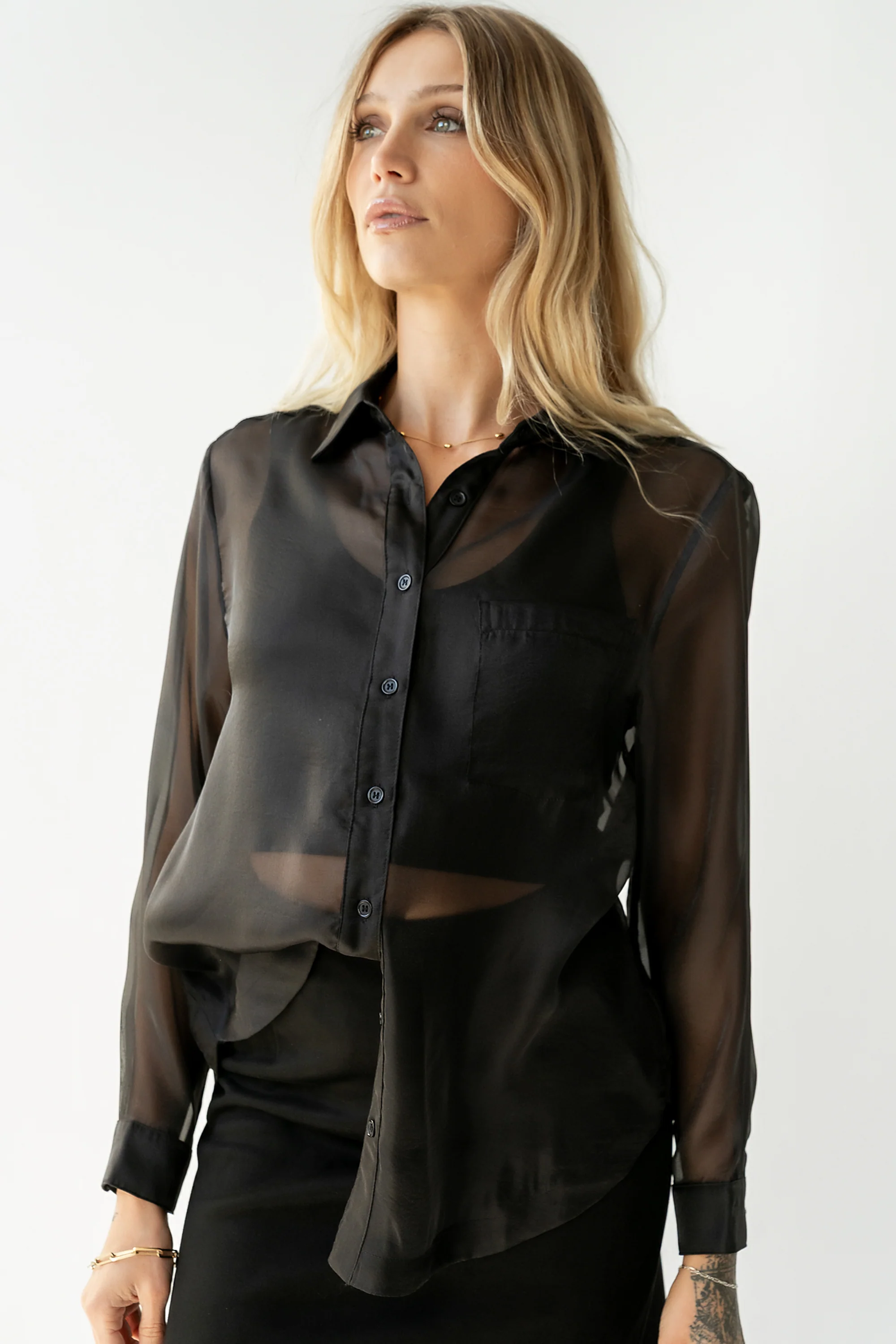 Liberty Sheer Button Up Blouse in Black - FINAL SALE - Image 6