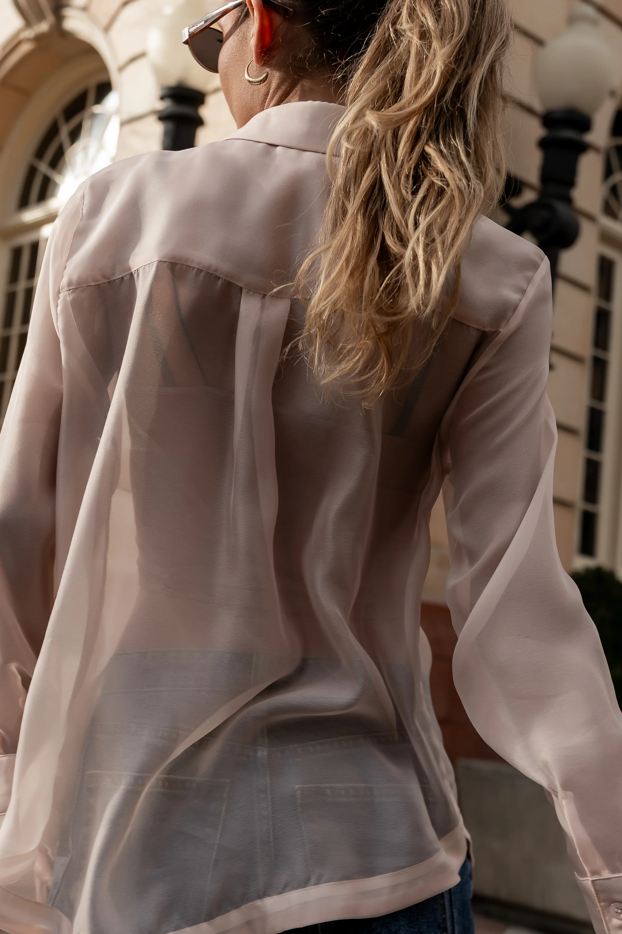 Liberty Sheer Button Up Blouse in Blush - FINAL SALE - Image 10