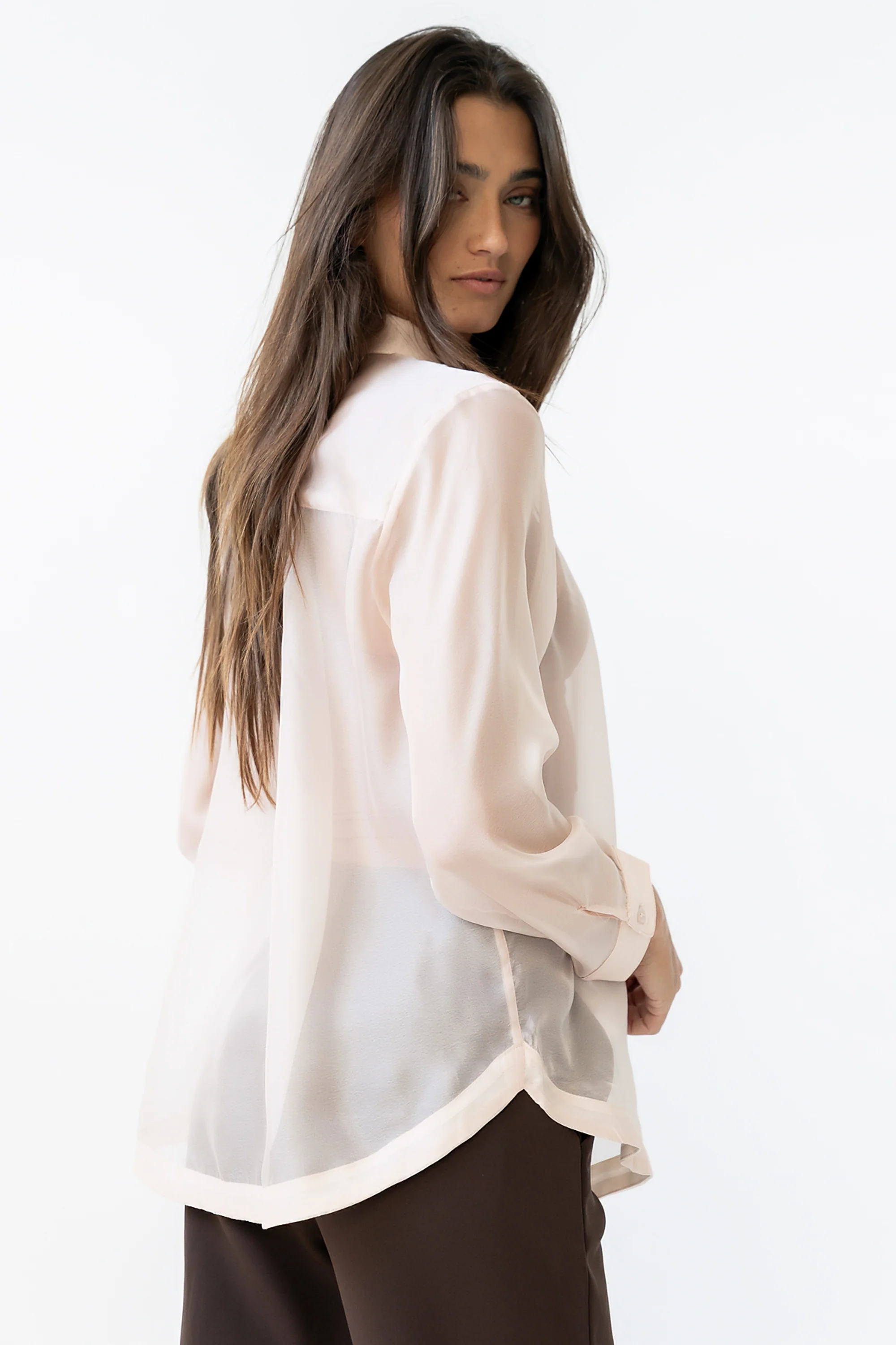 Liberty Sheer Button Up Blouse in Blush - FINAL SALE - Image 11