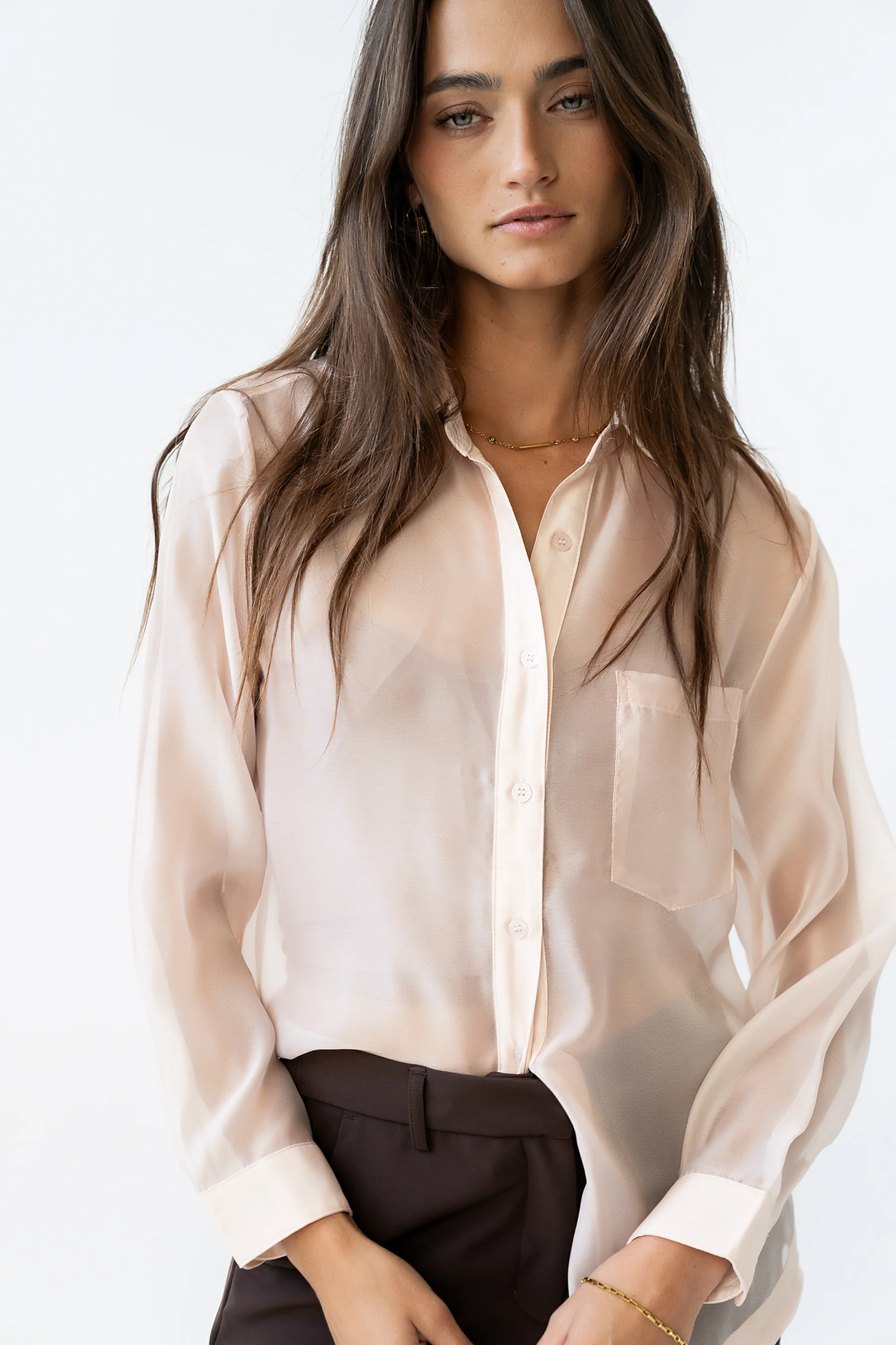 Liberty Sheer Button Up Blouse in Blush - FINAL SALE - Image 12