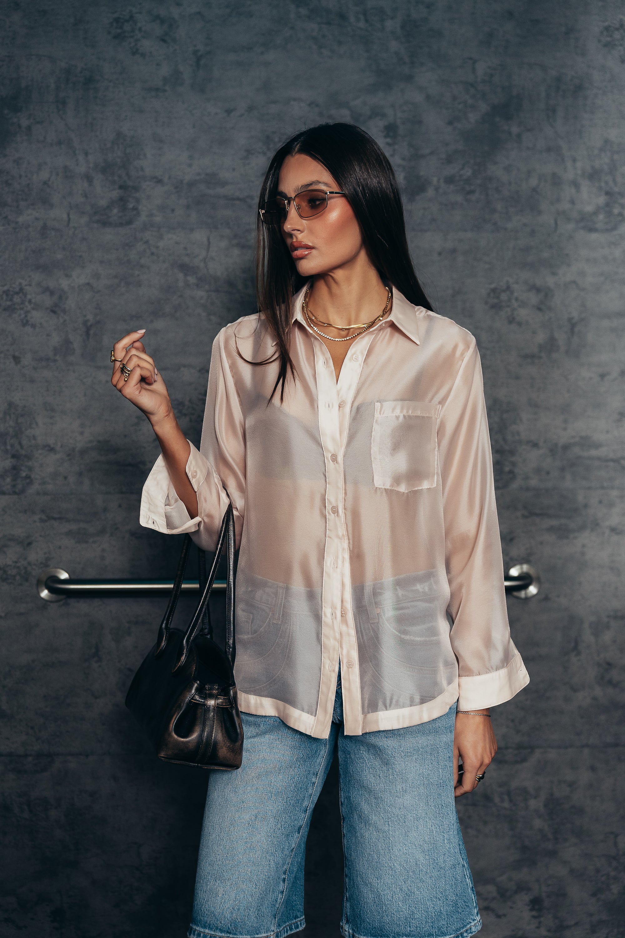 Liberty Sheer Button Up Blouse in Blush - FINAL SALE - Image 4