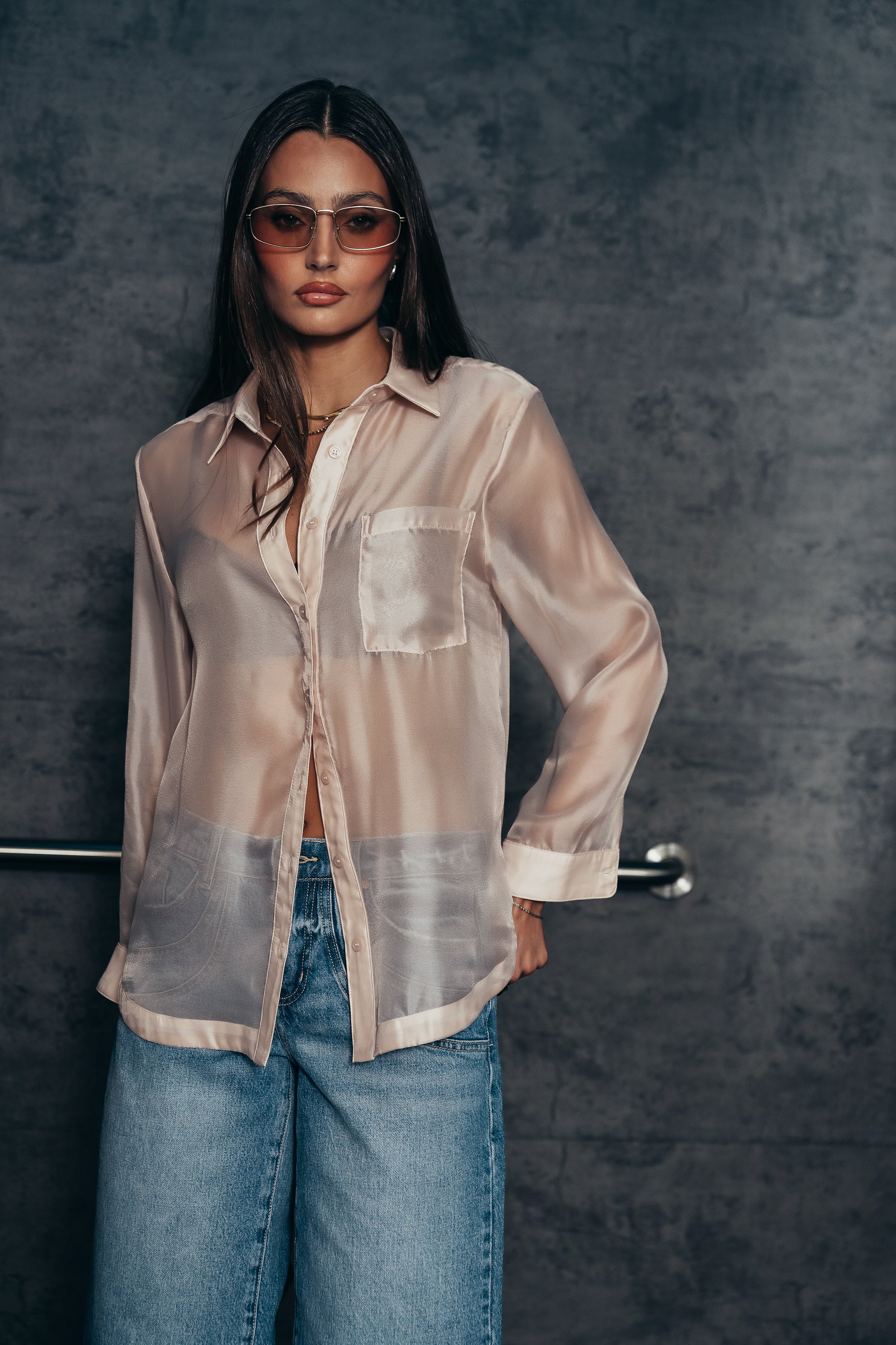 Liberty Sheer Button Up Blouse in Blush - FINAL SALE - Image 6