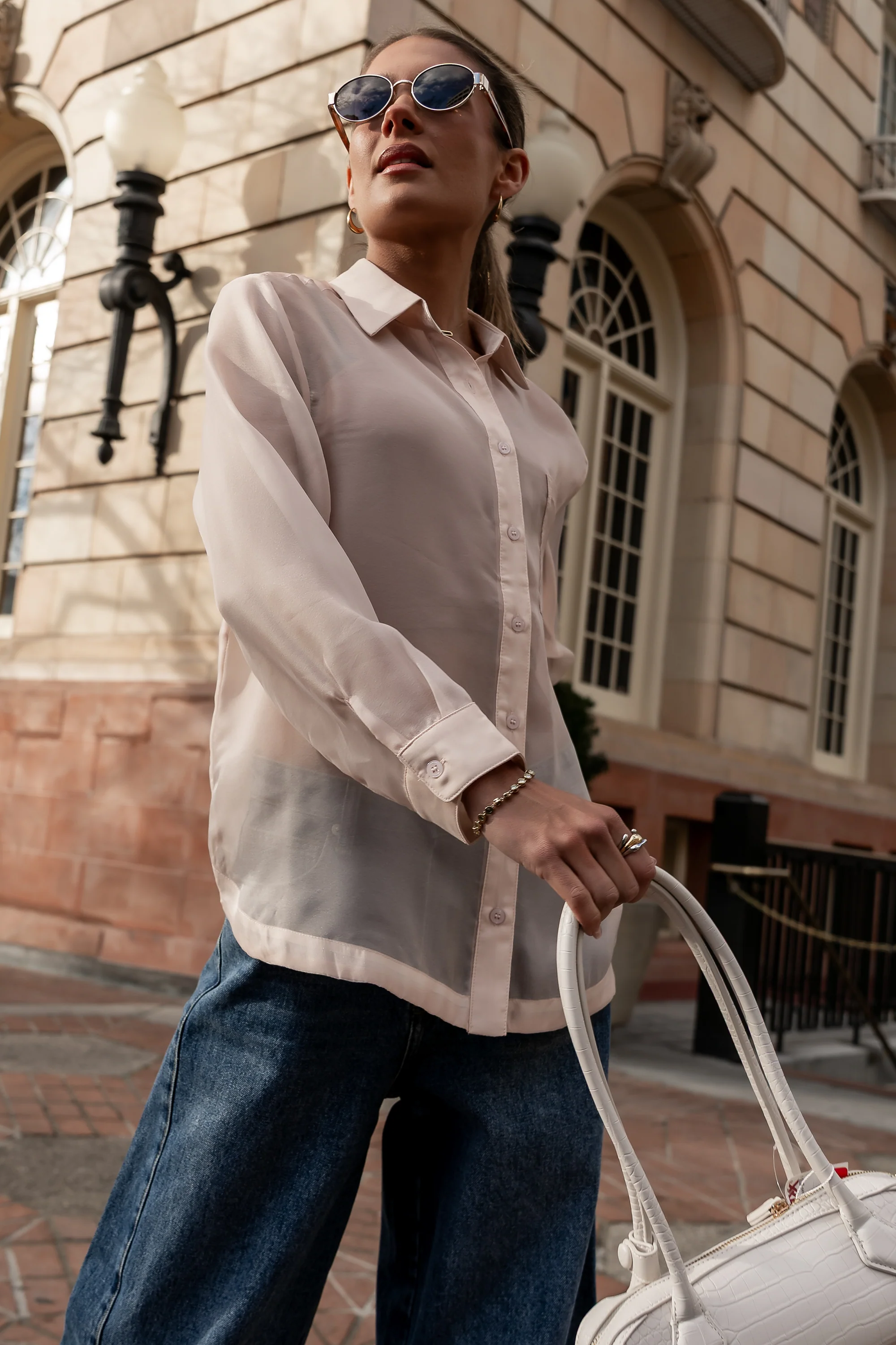 Liberty Sheer Button Up Blouse in Blush - FINAL SALE - Image 7