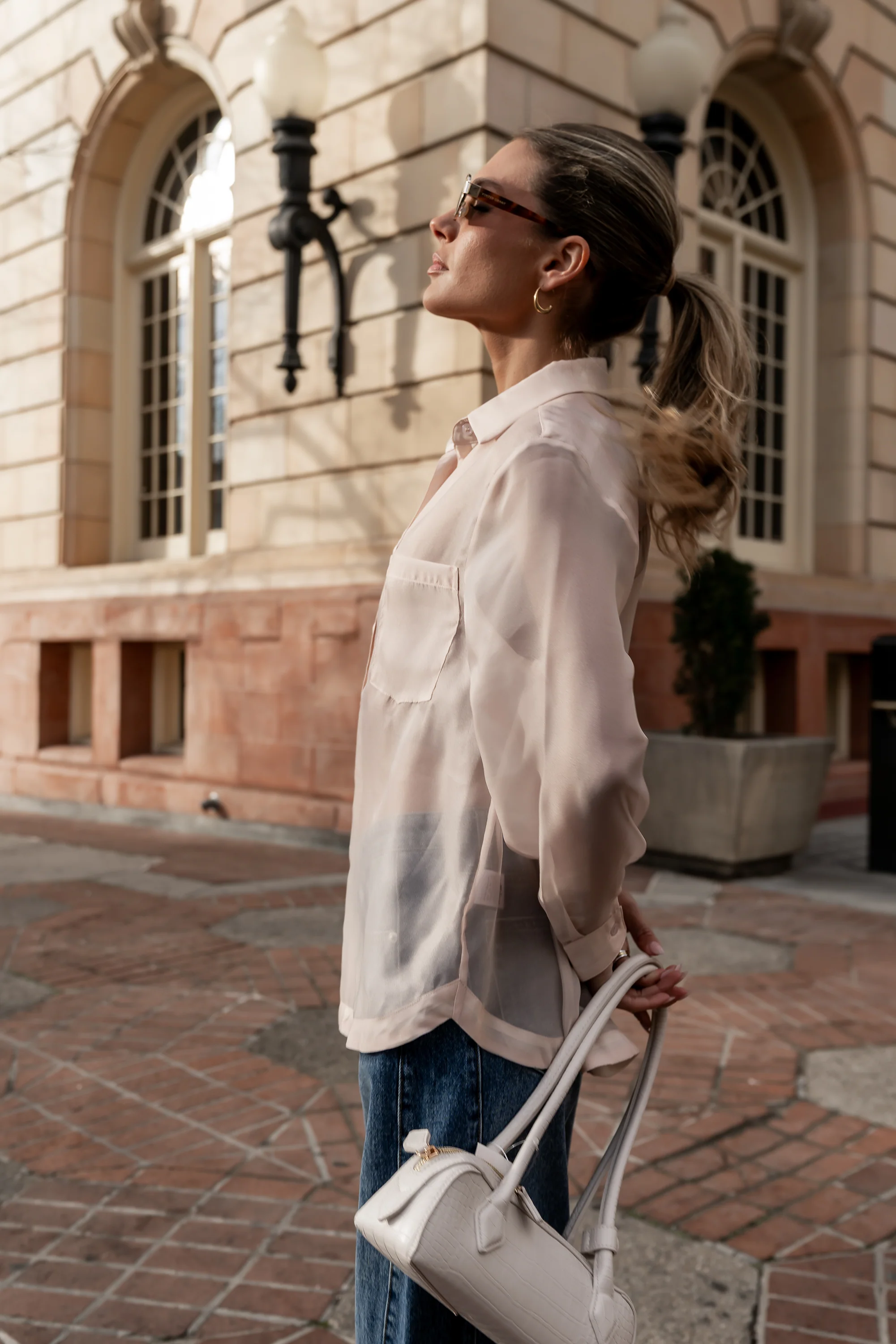 Liberty Sheer Button Up Blouse in Blush - FINAL SALE - Image 9