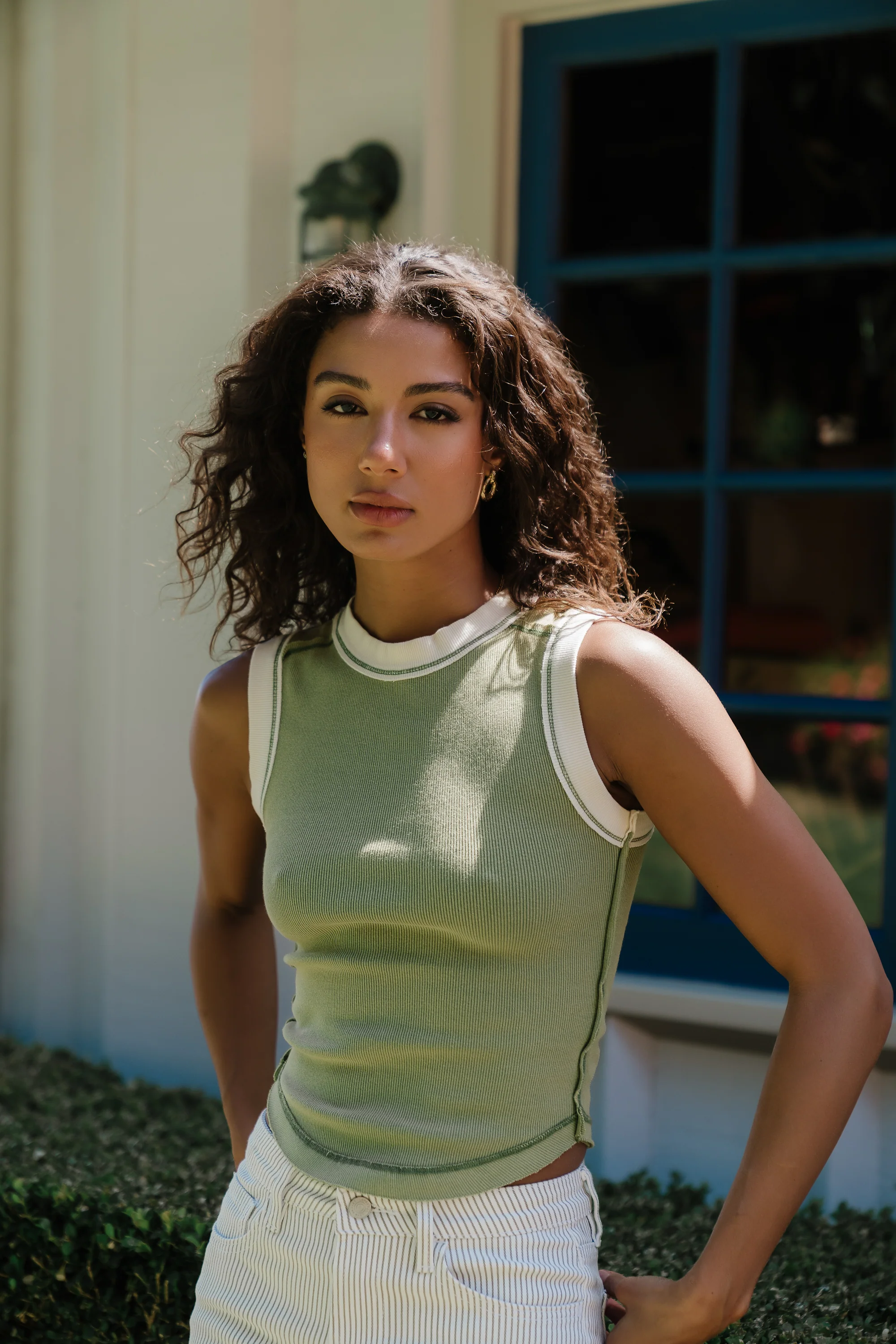 Lilah Reverse Seam Tank in Green - Image 3