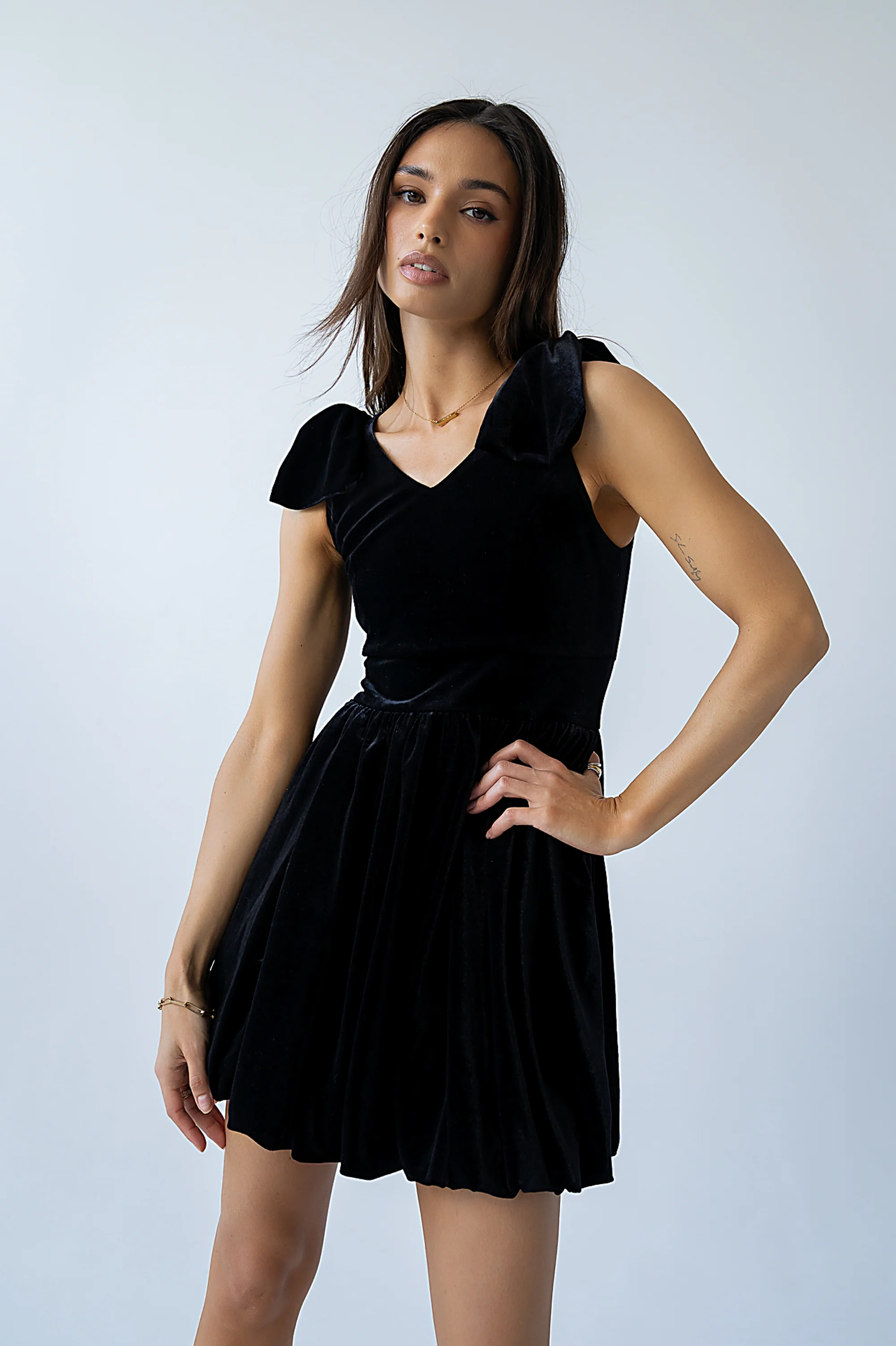 Liora Velvet Mini Dress in Black - Image 2