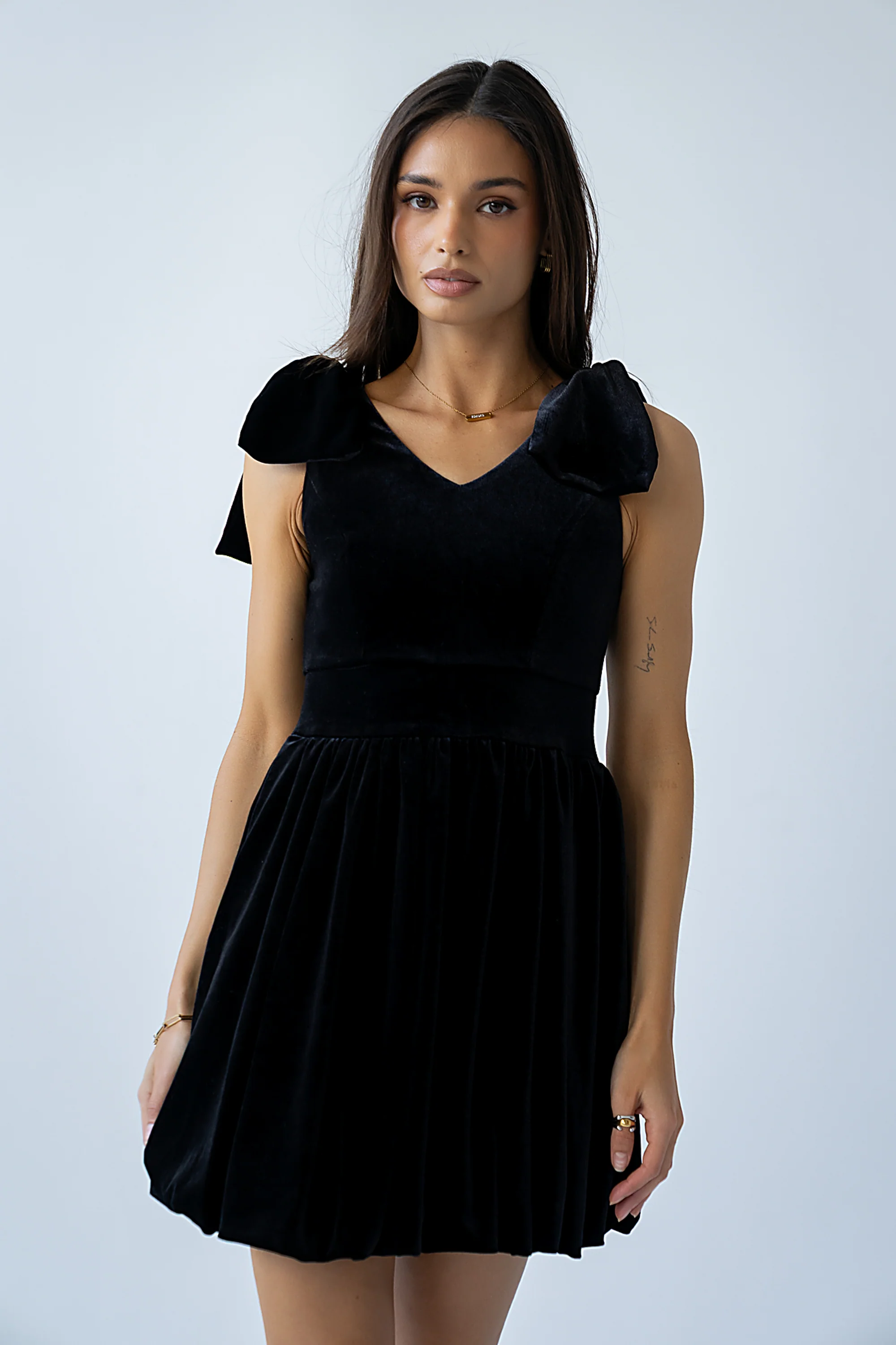 Liora Velvet Mini Dress in Black - Image 8