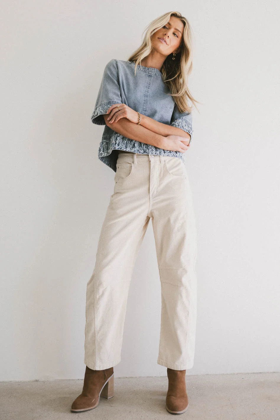 Lisette Barrel Jean in Ivory Courduroy - FINAL SALE - Image 2