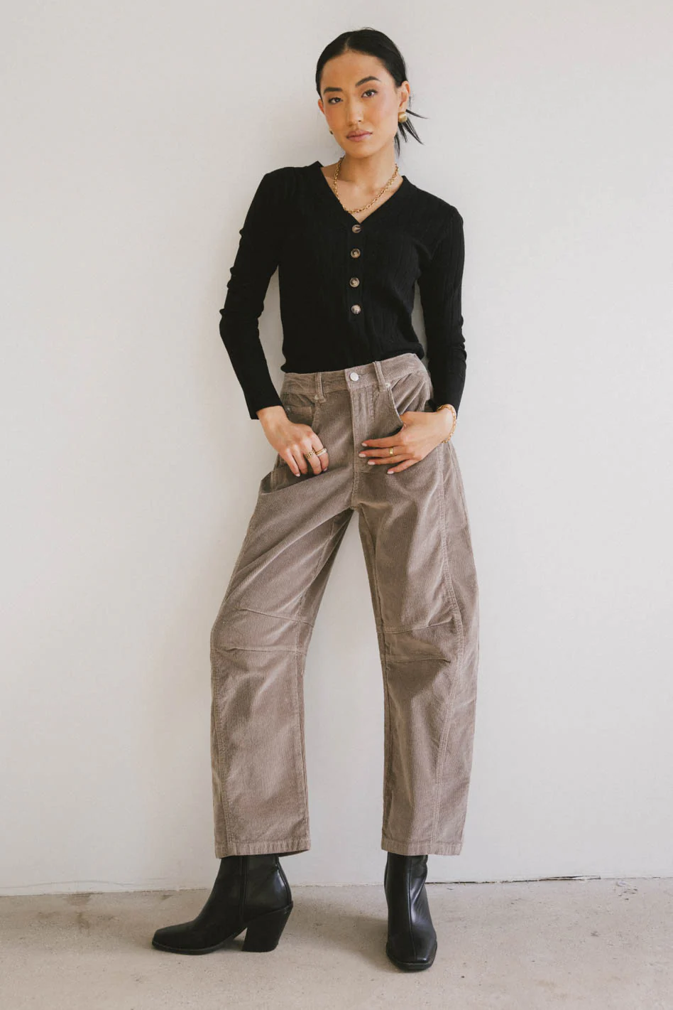 Lisette Barrel Jean in Taupe Corduroy - FINAL SALE - Image 3