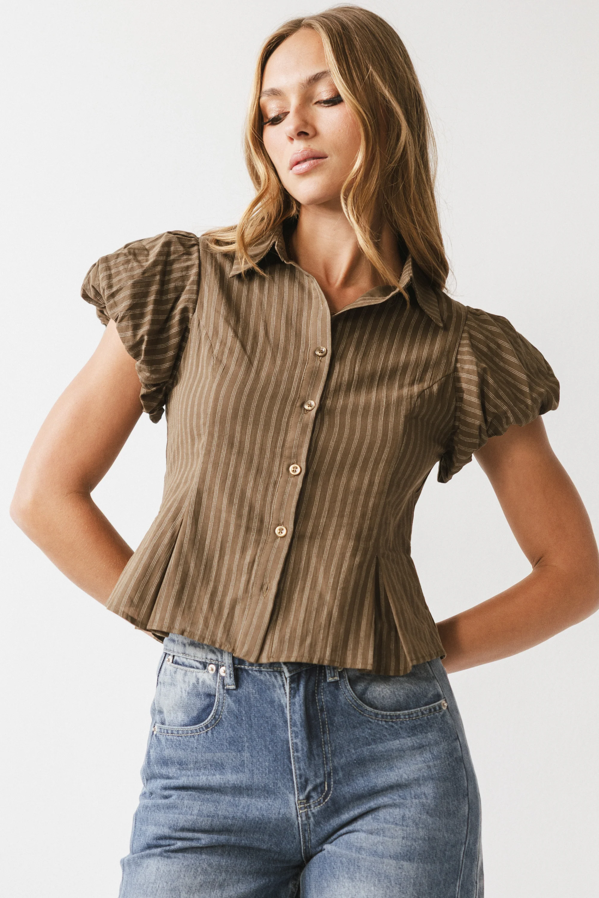Lizette Pleated Blouse in Brown - Image 2