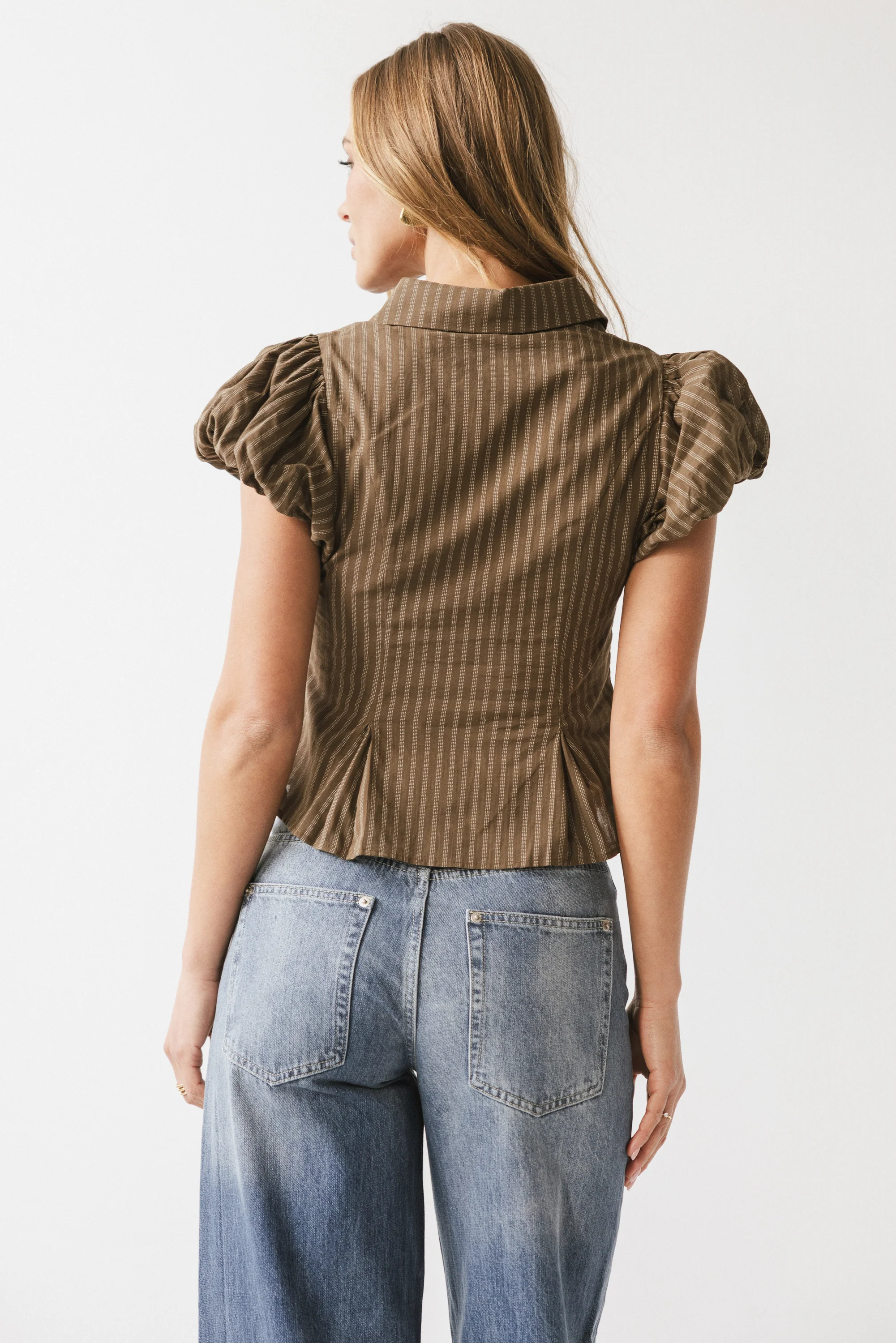 Lizette Pleated Blouse in Brown - Image 3
