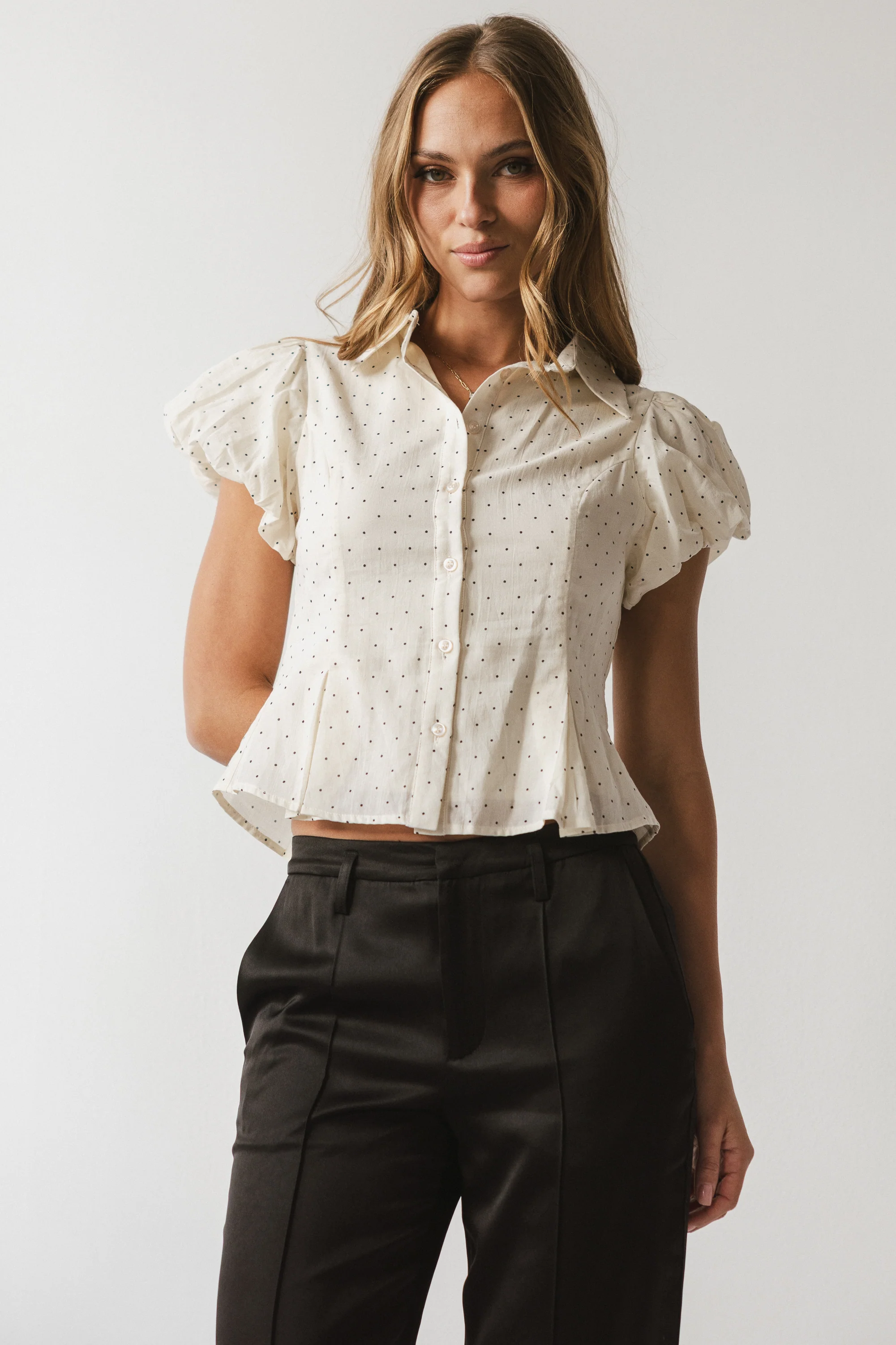 Lizette Pleated Blouse in Cream - Image 5