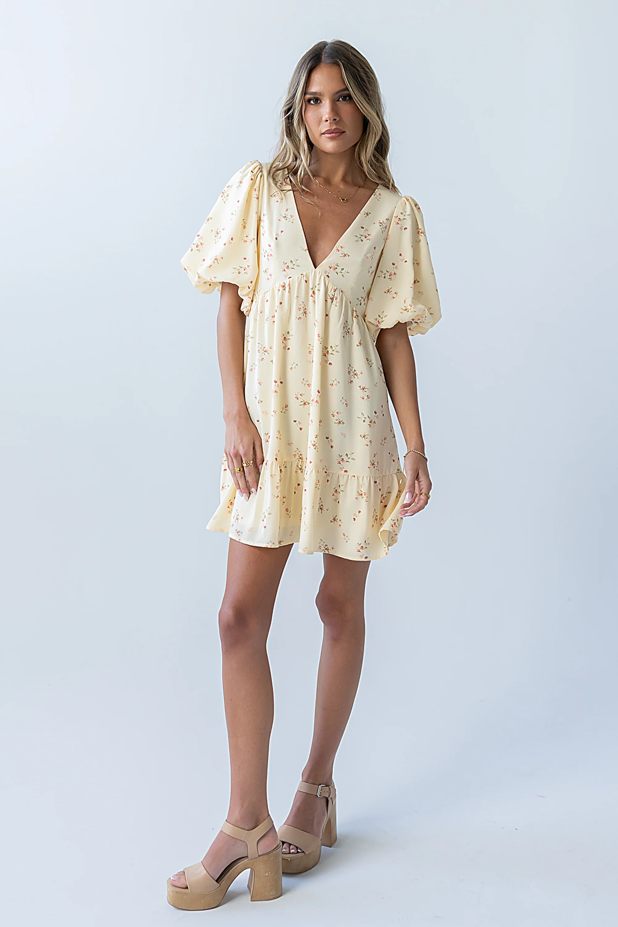 Lizzy Floral Mini Dress in Yellow - FINAL SALE - Image 4