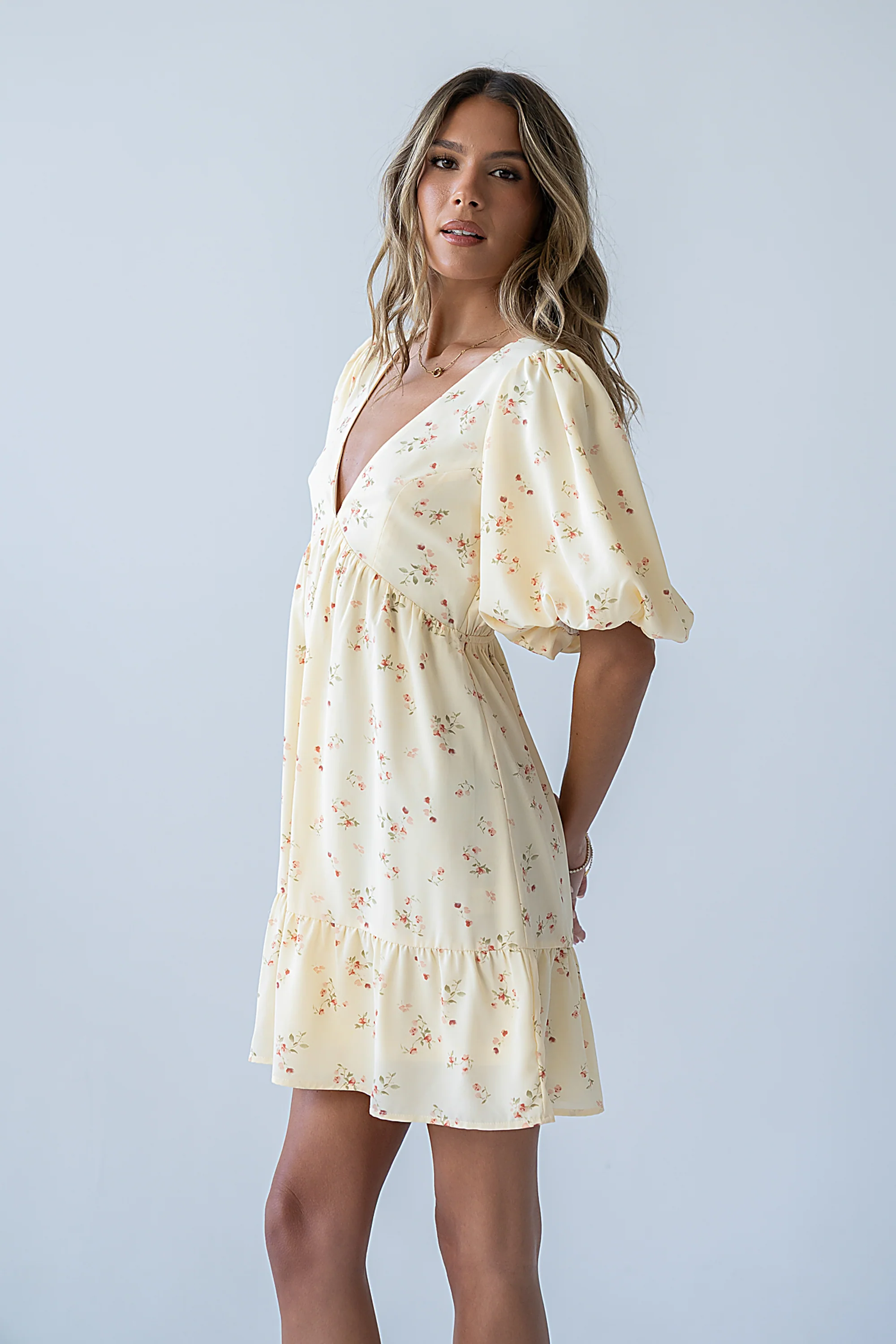 Lizzy Floral Mini Dress in Yellow - FINAL SALE - Image 6