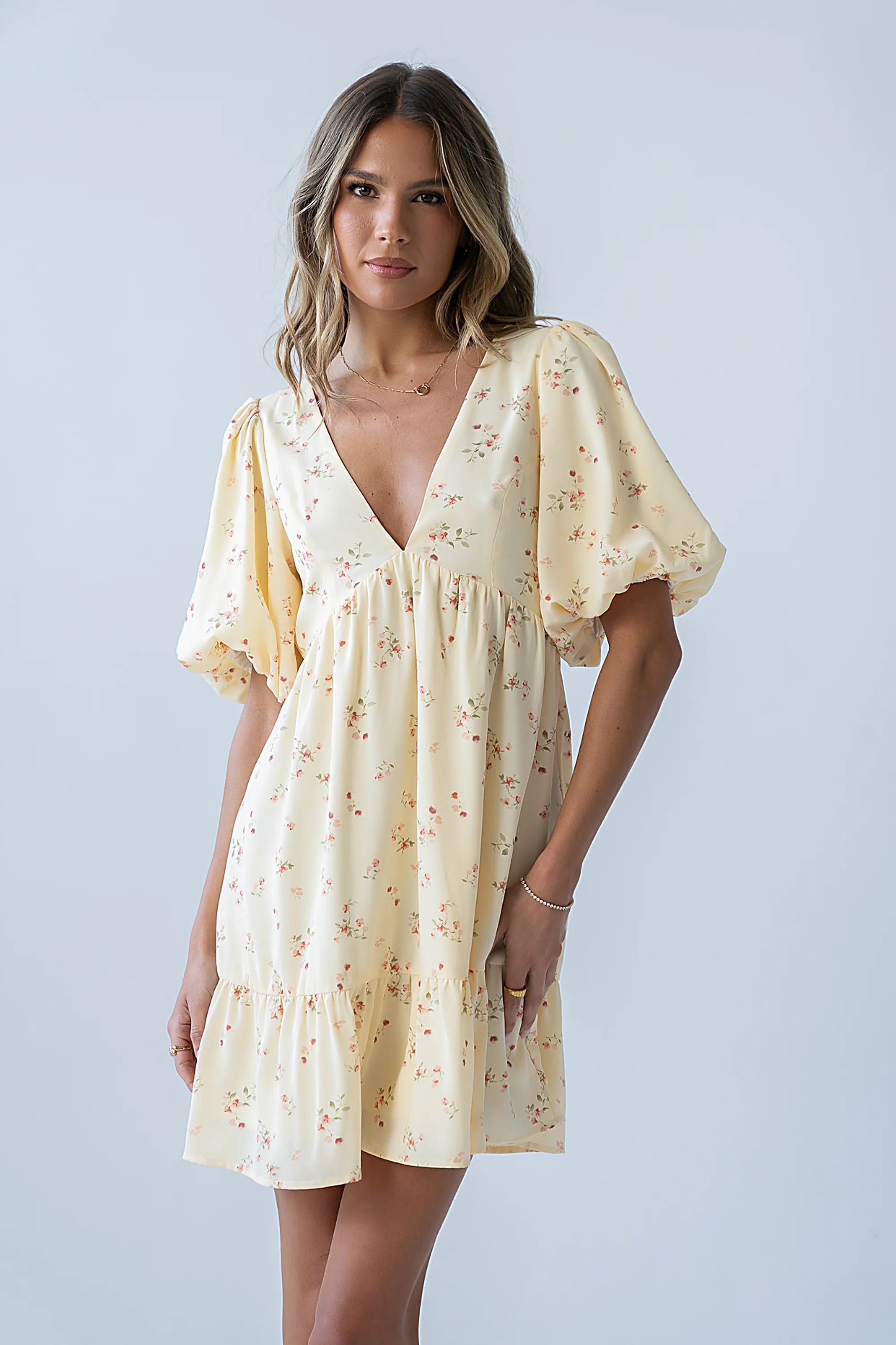 Lizzy Floral Mini Dress in Yellow - FINAL SALE - Image 7