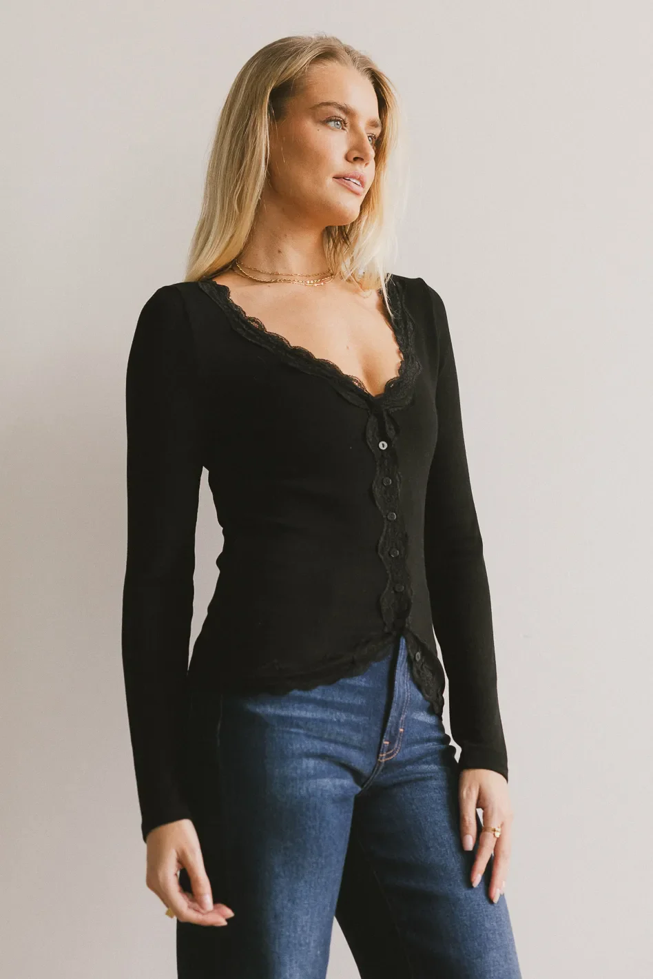 Logan Lace Trim Top in Black - FINAL SALE