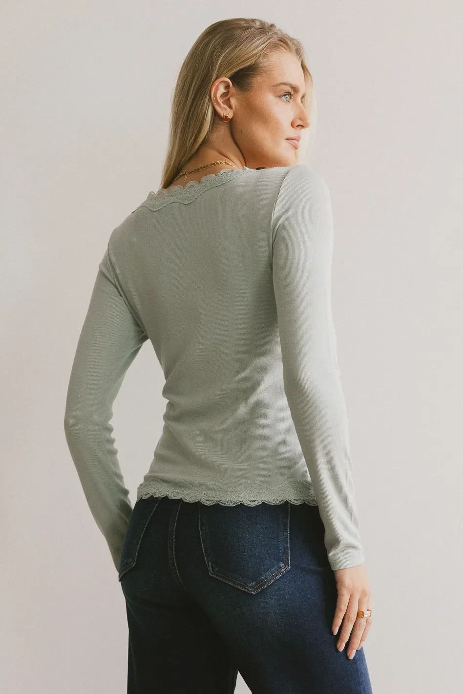 Logan Lace Trim Top in Dusty Blue - FINAL SALE - Image 5