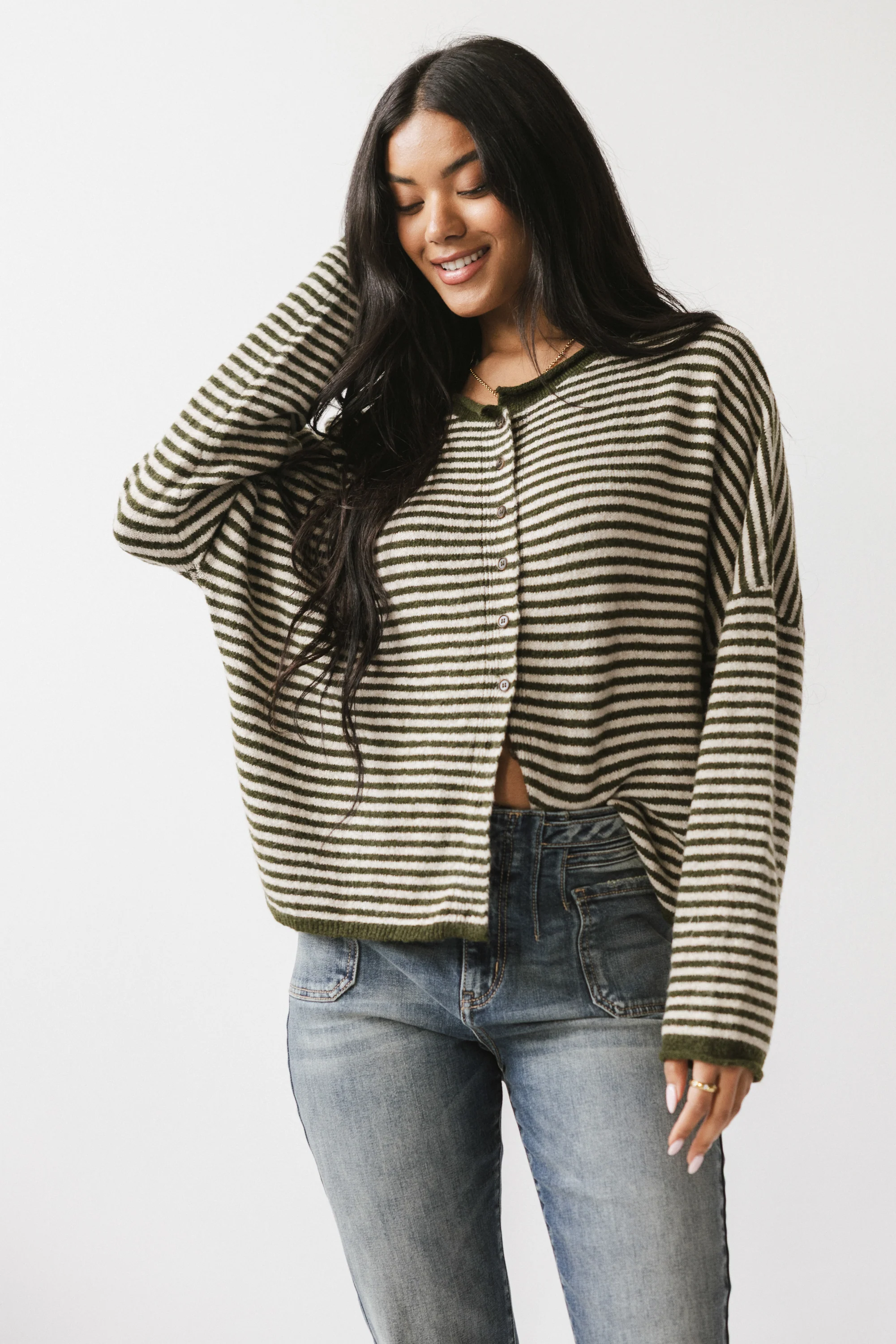 Lola Striped Sweater in Olive - Image 2