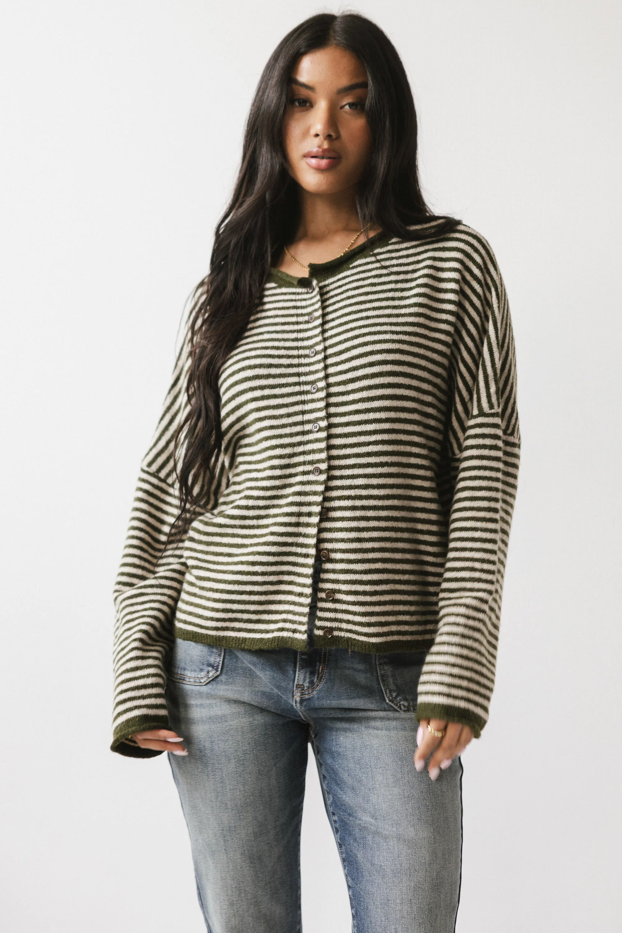 Lola Striped Sweater in Olive - Image 4