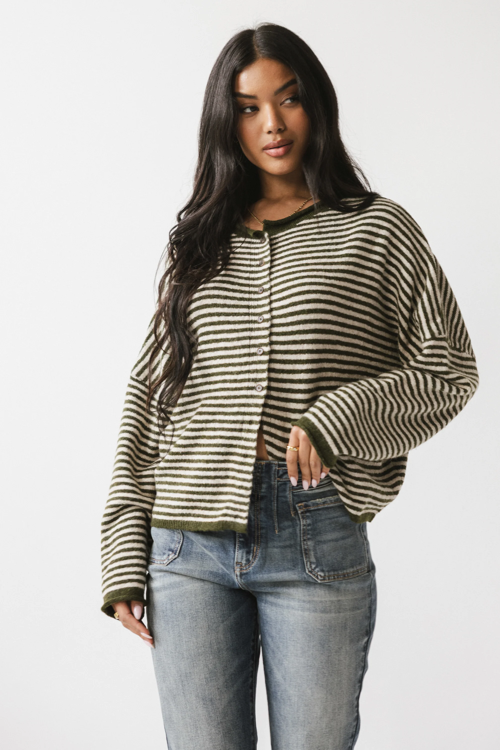 Lola Striped Sweater in Olive - Image 5