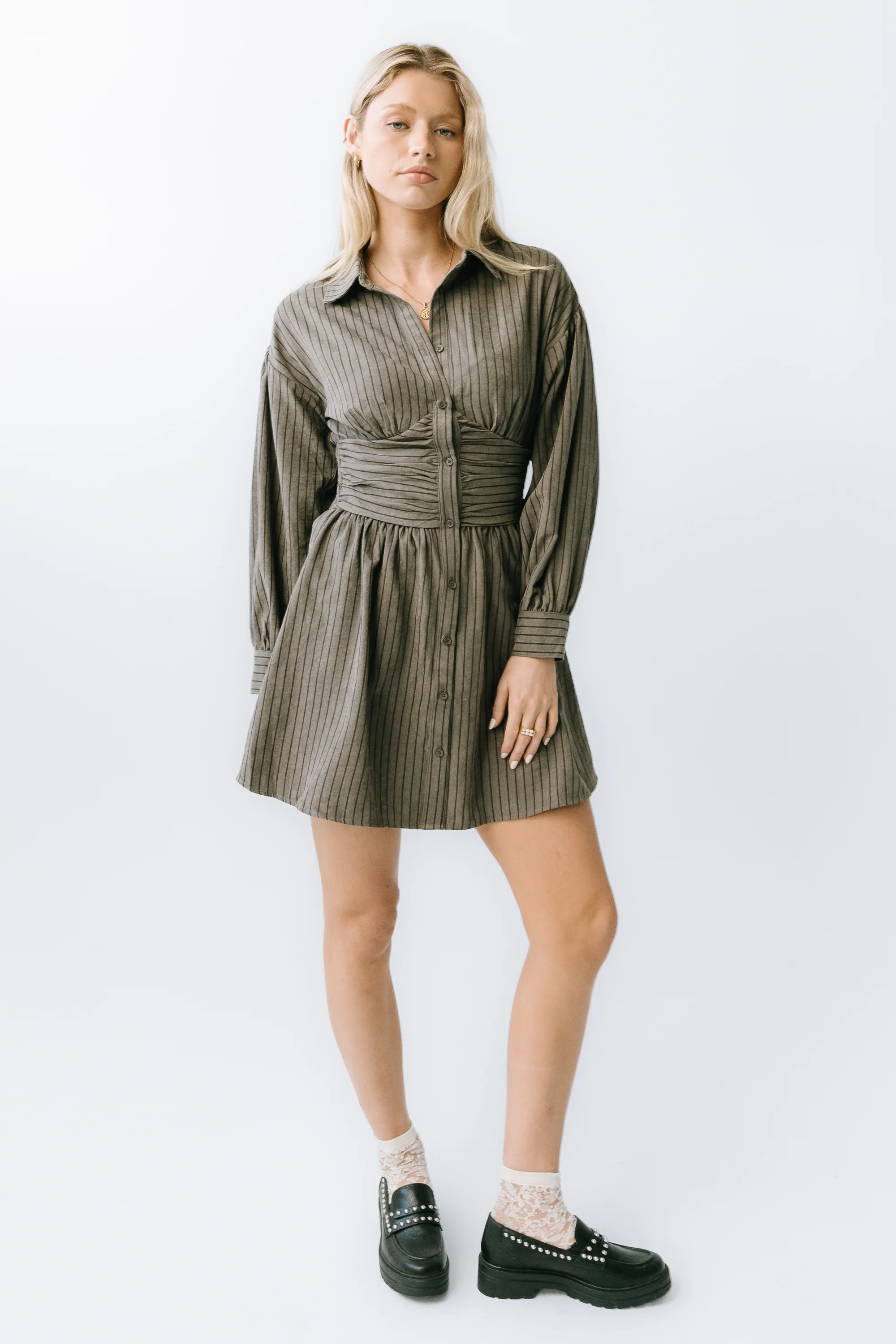 Lonnie Striped Mini Dress in Grey - FINAL SALE - Image 3
