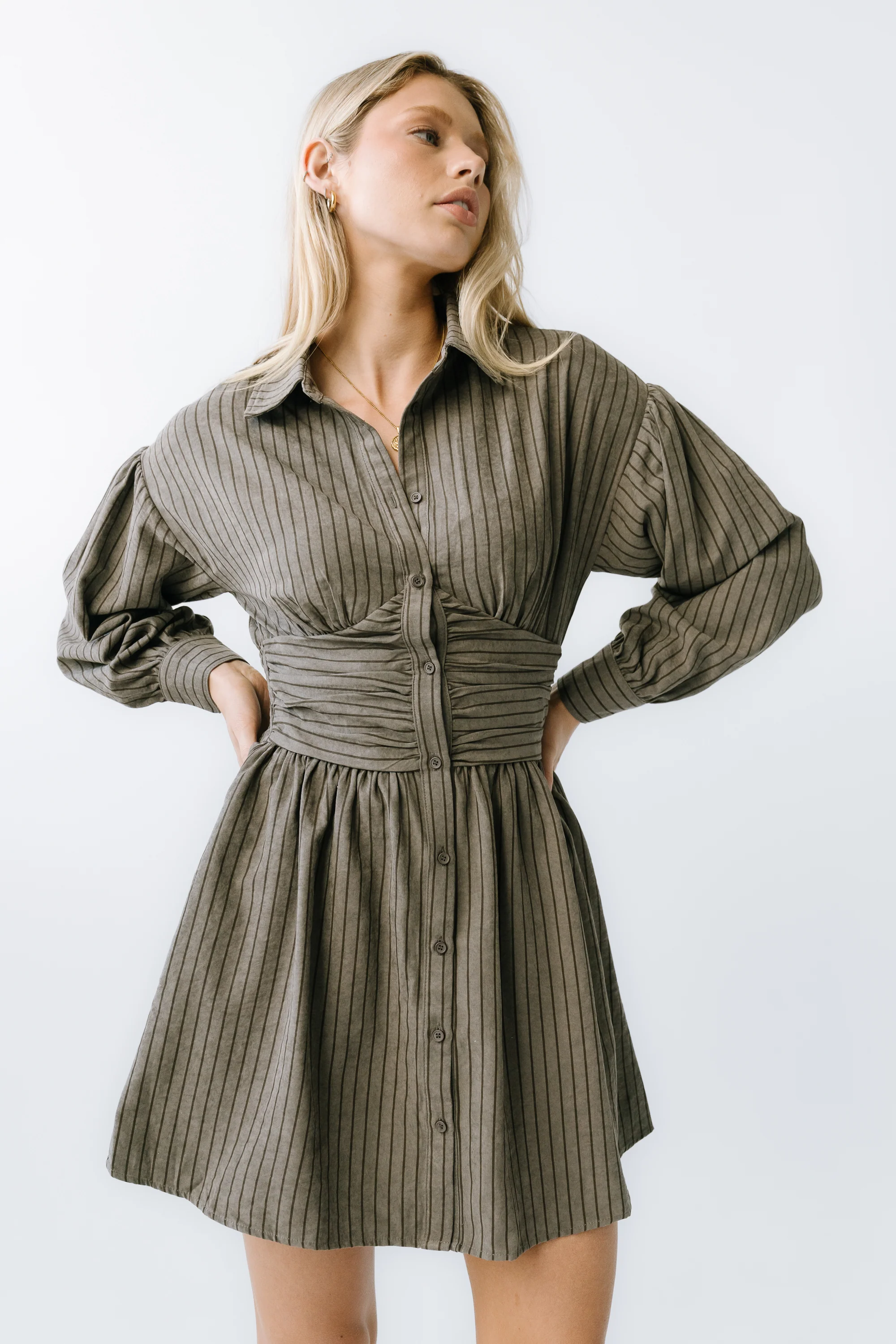 Lonnie Striped Mini Dress in Grey - FINAL SALE - Image 4
