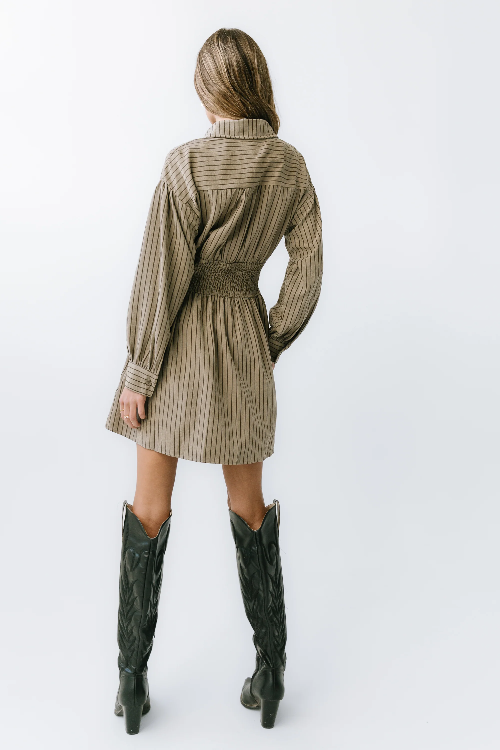 Lonnie Striped Mini Dress in Taupe - FINAL SALE - Image 4